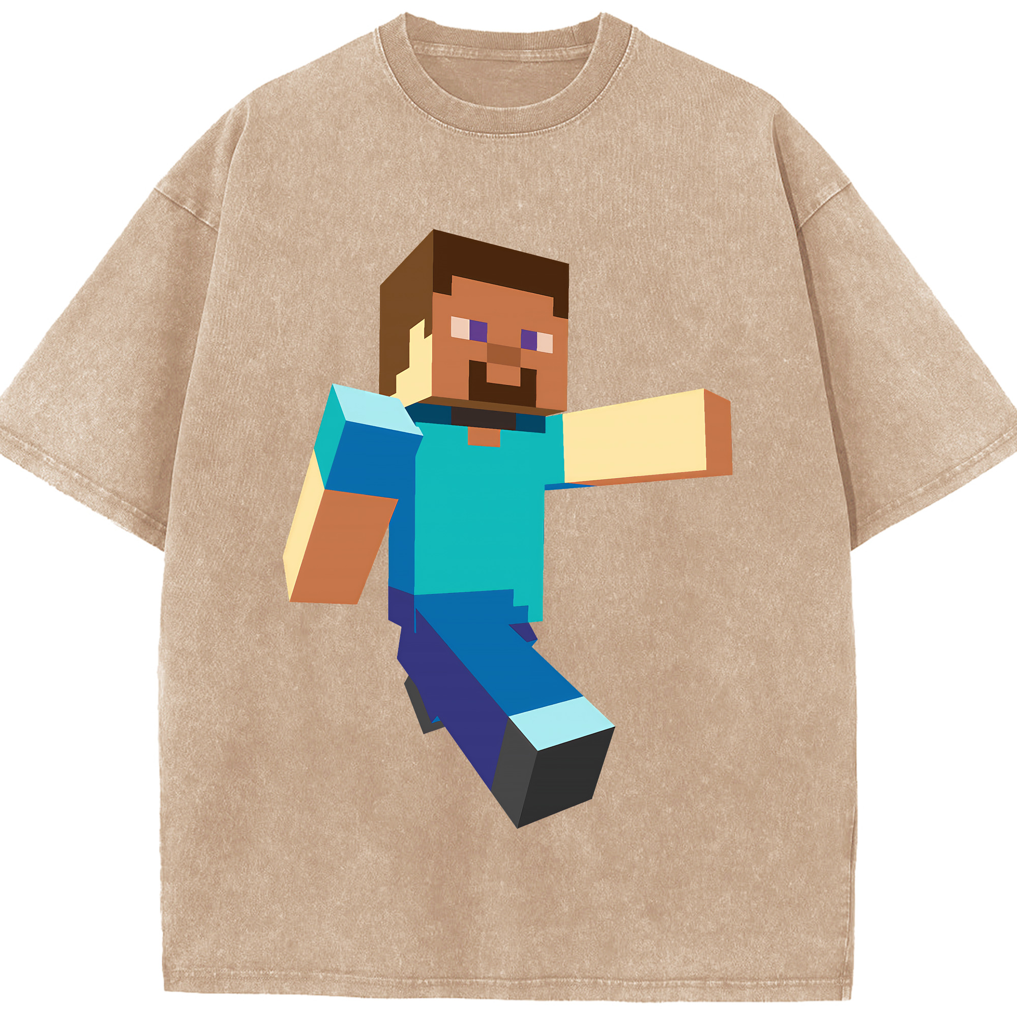 （画像用） マインクラフト ブロックの世界 Minecraft MC Block world 綿100% ヴィンテージ風 半袖Tシャツ（フロントプリント）
