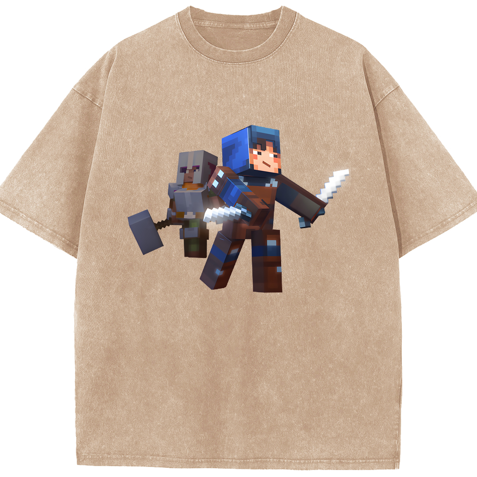 （画像用） マインクラフト ブロックの世界 Minecraft MC Block world 綿100% ヴィンテージ風 半袖Tシャツ（フロントプリント）