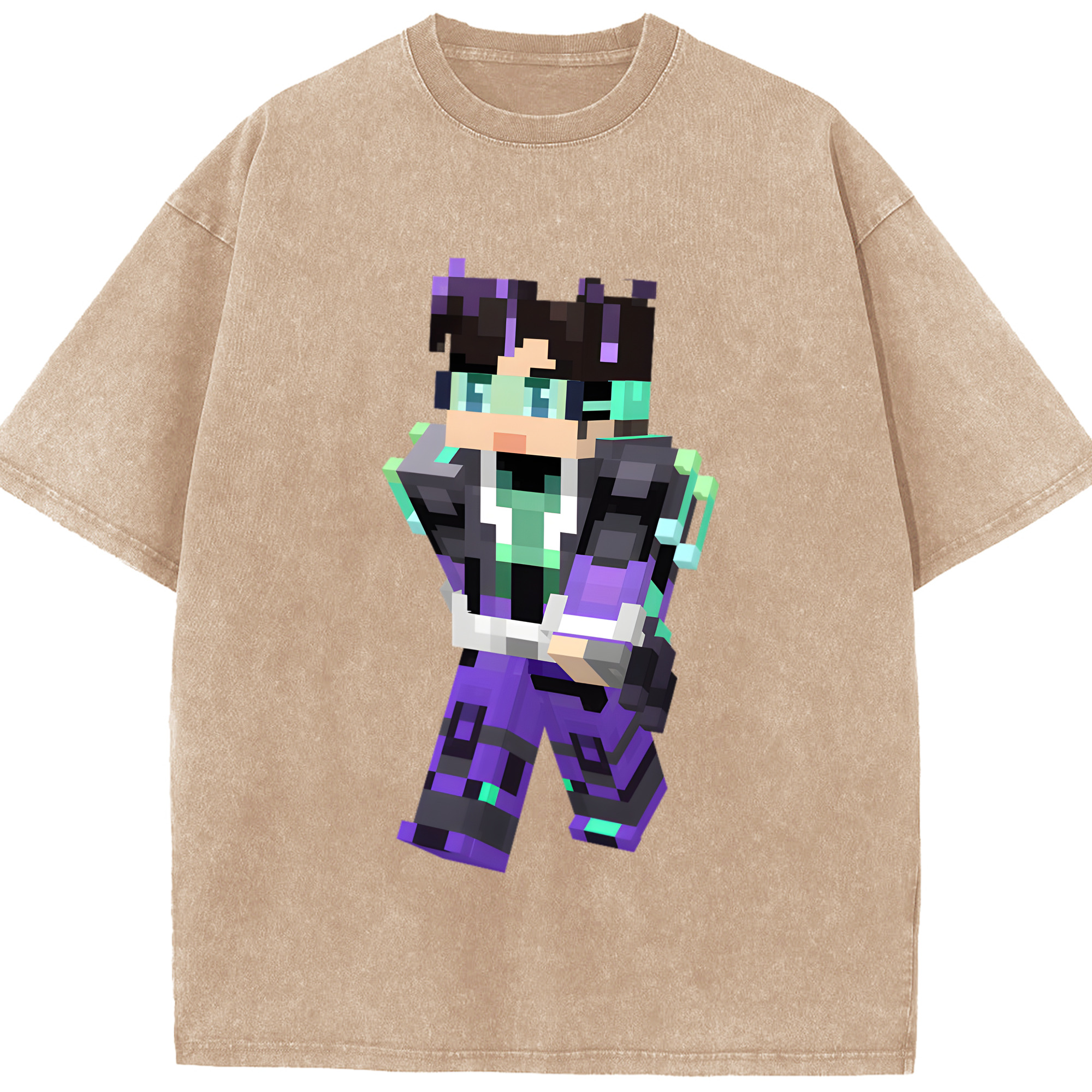 （画像用） マインクラフト ブロックの世界 Minecraft MC Block world 綿100% ヴィンテージ風 半袖Tシャツ（フロントプリント）