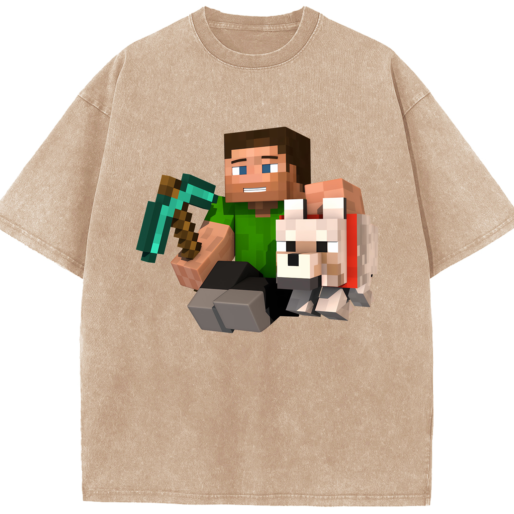 （画像用） マインクラフト ブロックの世界 Minecraft MC Block world 綿100% ヴィンテージ風 半袖Tシャツ（フロントプリント）