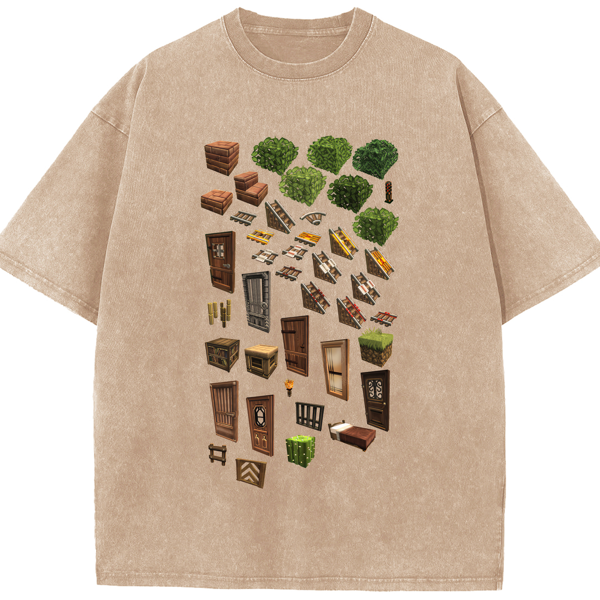 （画像用） マインクラフト ブロックの世界 Minecraft MC Block world 綿100% ヴィンテージ風 半袖Tシャツ（フロントプリント）
