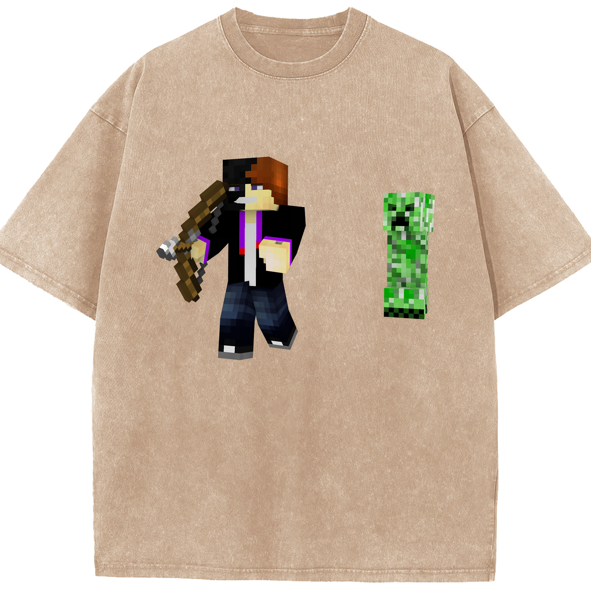 （画像用） マインクラフト ブロックの世界 Minecraft MC Block world 綿100% ヴィンテージ風 半袖Tシャツ（フロントプリント）