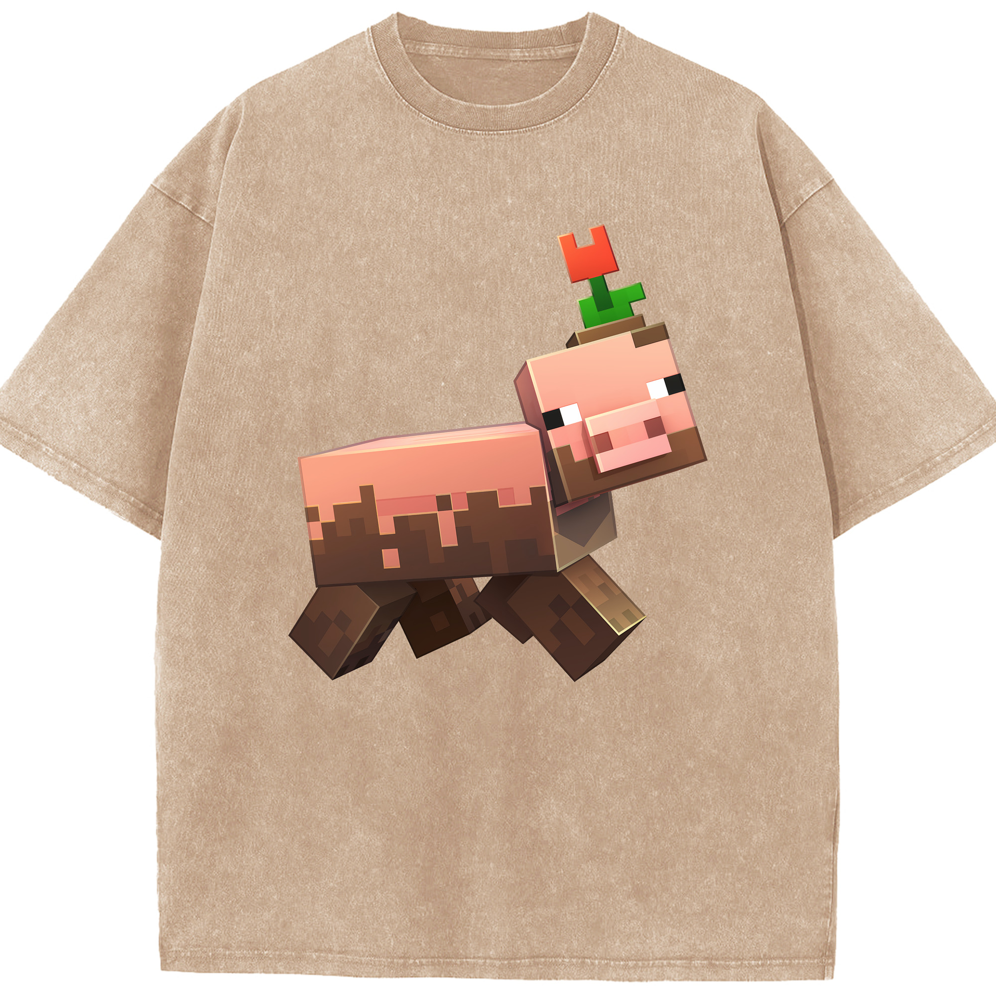 （画像用） マインクラフト ブロックの世界 Minecraft MC Block world 綿100% ヴィンテージ風 半袖Tシャツ（フロントプリント）