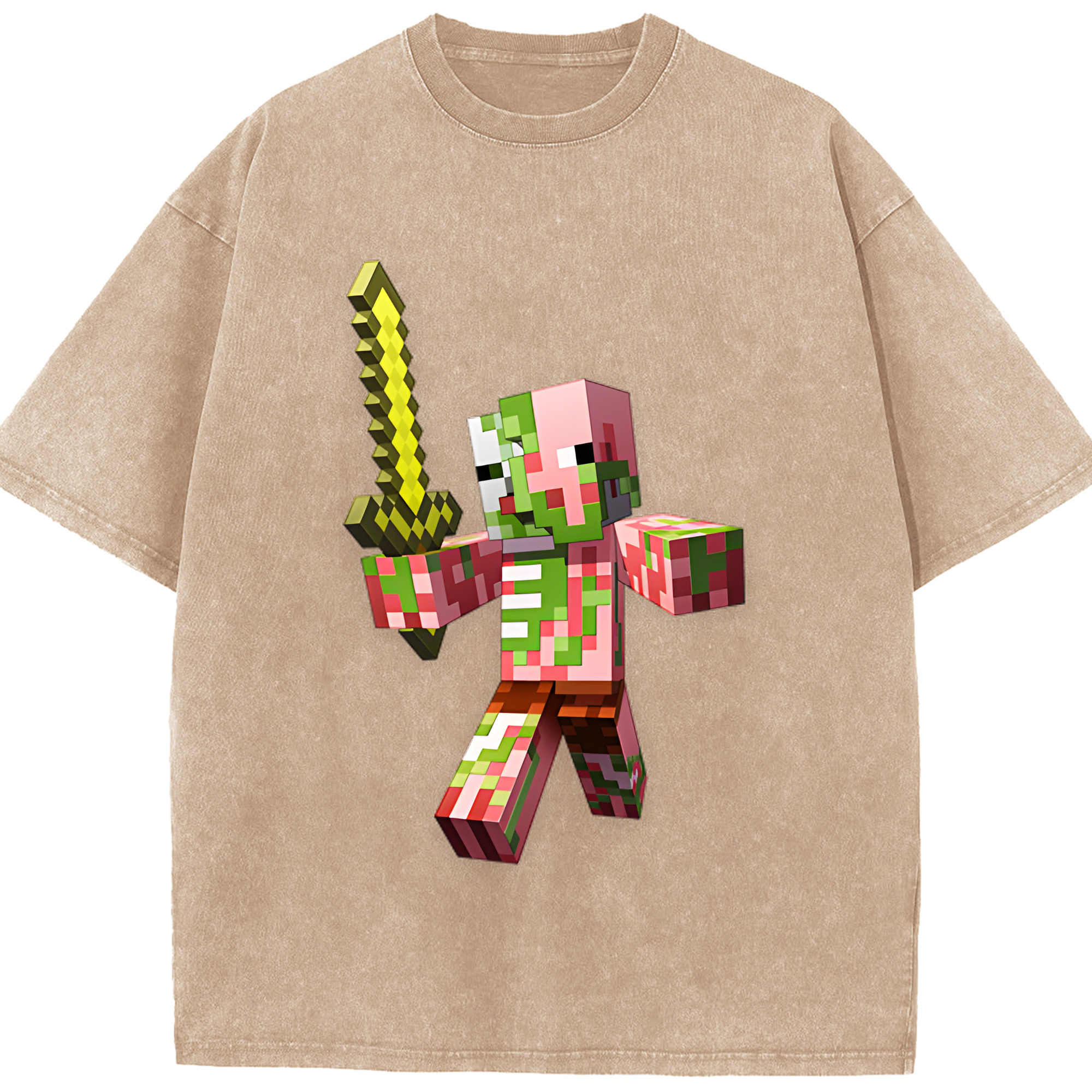 （画像用） マインクラフト ブロックの世界 Minecraft MC Block world 綿100% ヴィンテージ風 半袖Tシャツ（フロントプリント）
