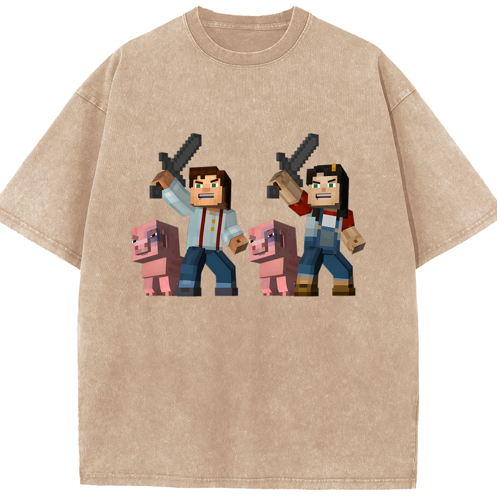 （画像用） マインクラフト ブロックの世界 Minecraft MC Block world 綿100% ヴィンテージ風 半袖Tシャツ（フロントプリント）