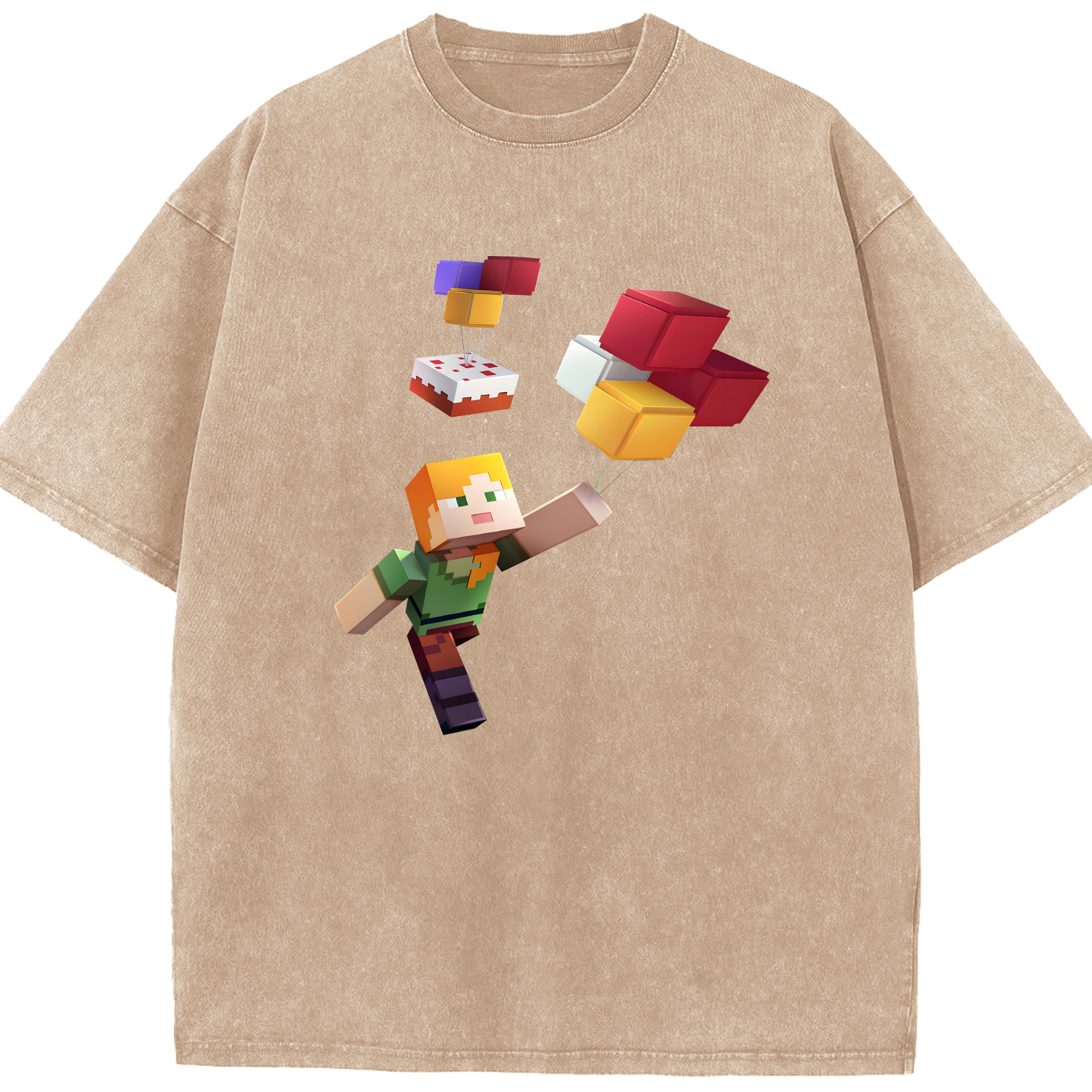 （画像用） マインクラフト ブロックの世界 Minecraft MC Block world 綿100% ヴィンテージ風 半袖Tシャツ（フロントプリント）