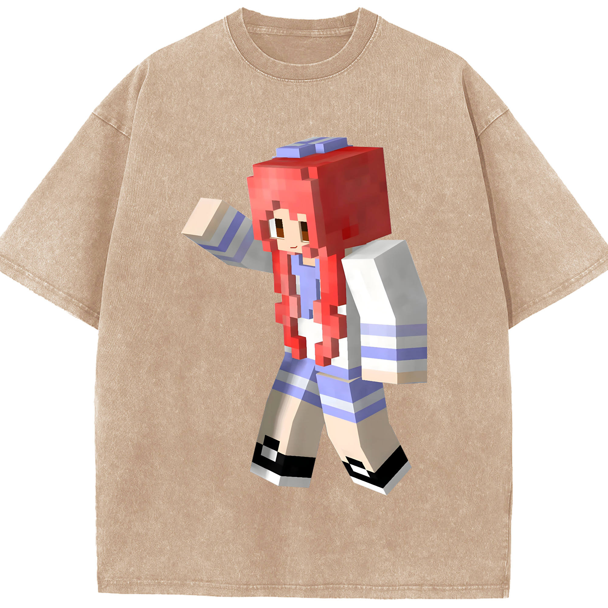 （画像用） マインクラフト ブロックの世界 Minecraft MC Block world 綿100% ヴィンテージ風 半袖Tシャツ（フロントプリント）