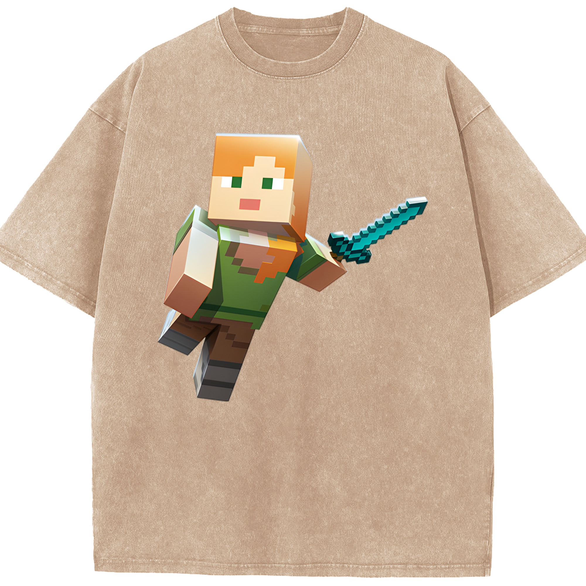 （画像用） マインクラフト ブロックの世界 Minecraft MC Block world 綿100% ヴィンテージ風 半袖Tシャツ（フロントプリント）