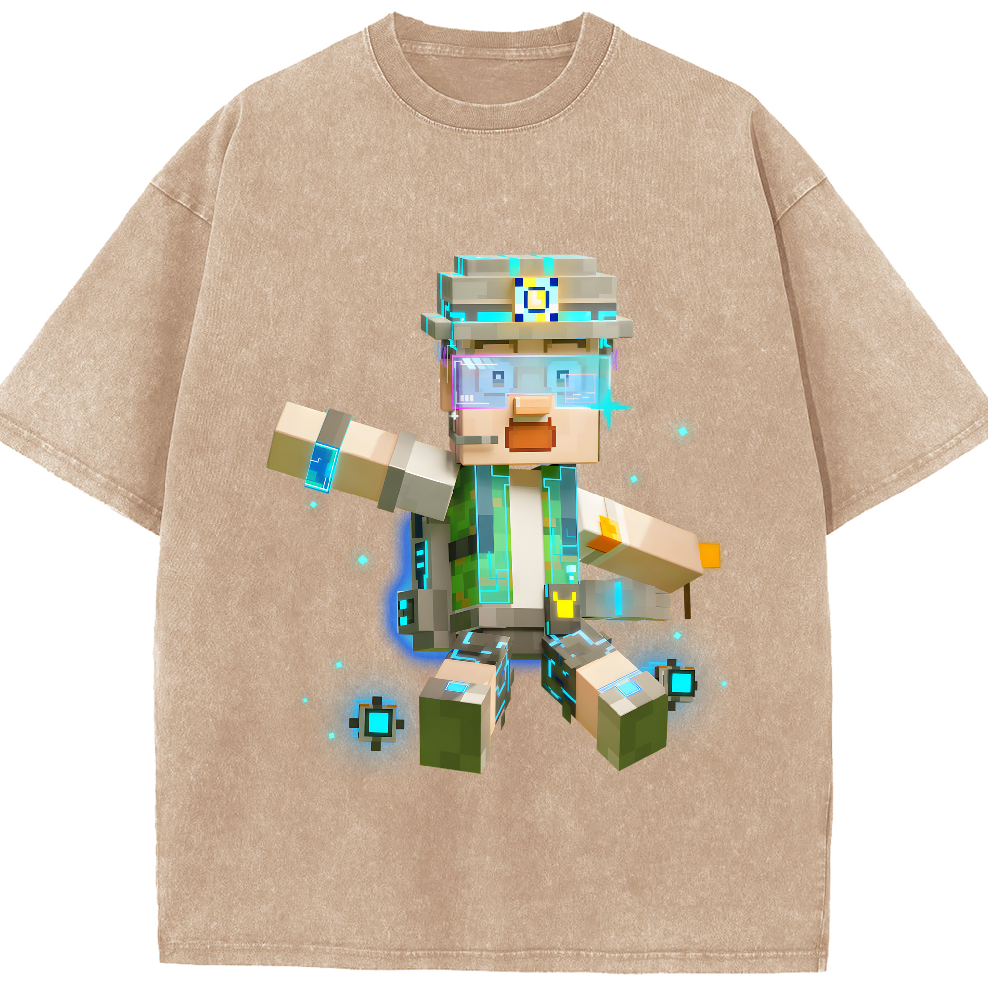 （画像用） マインクラフト ブロックの世界 Minecraft MC Block world 綿100% ヴィンテージ風 半袖Tシャツ（フロントプリント）