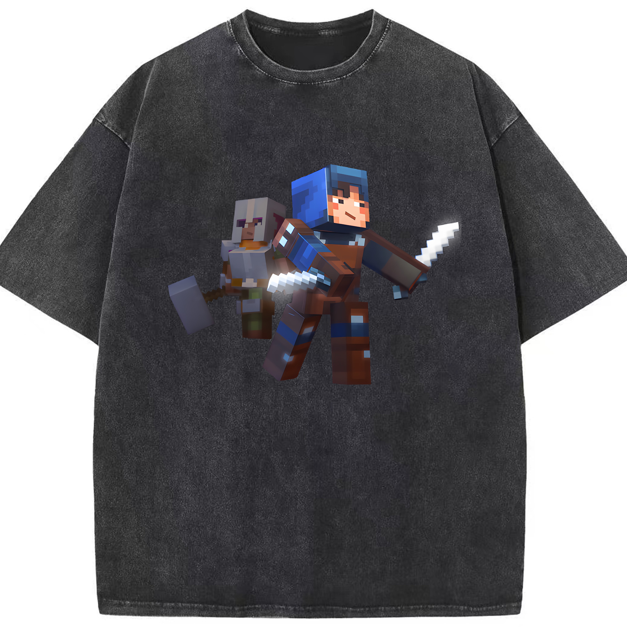 （画像用） マインクラフト ブロックの世界 Minecraft MC Block world 綿100% ヴィンテージ風 半袖Tシャツ（フロントプリント）