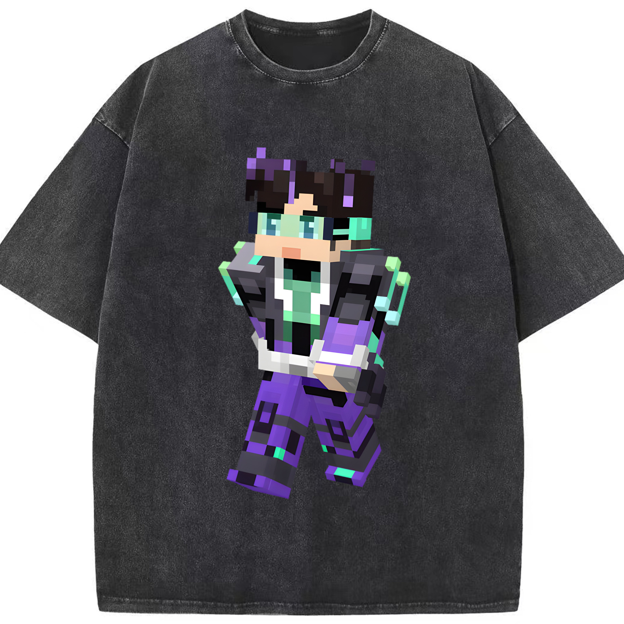 （画像用） マインクラフト ブロックの世界 Minecraft MC Block world 綿100% ヴィンテージ風 半袖Tシャツ（フロントプリント）