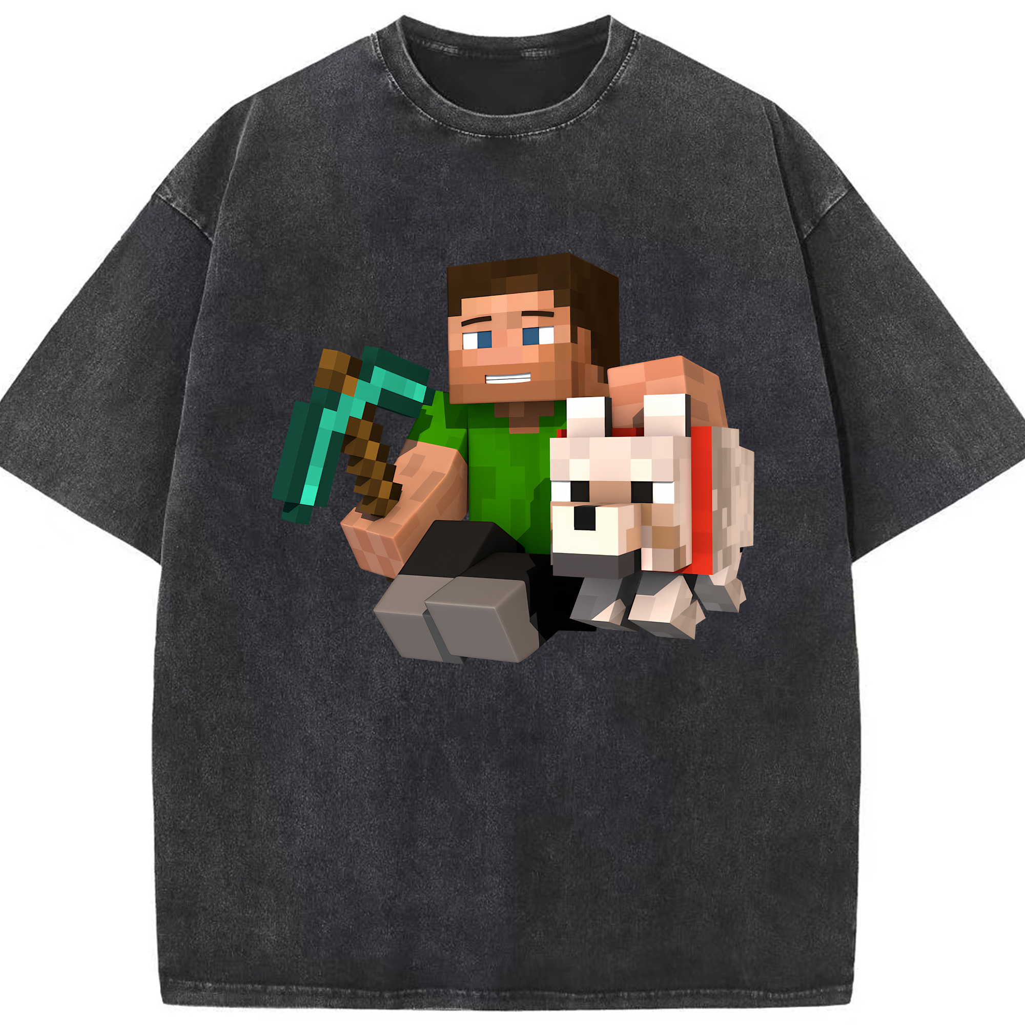 （画像用） マインクラフト ブロックの世界 Minecraft MC Block world 綿100% ヴィンテージ風 半袖Tシャツ（フロントプリント）