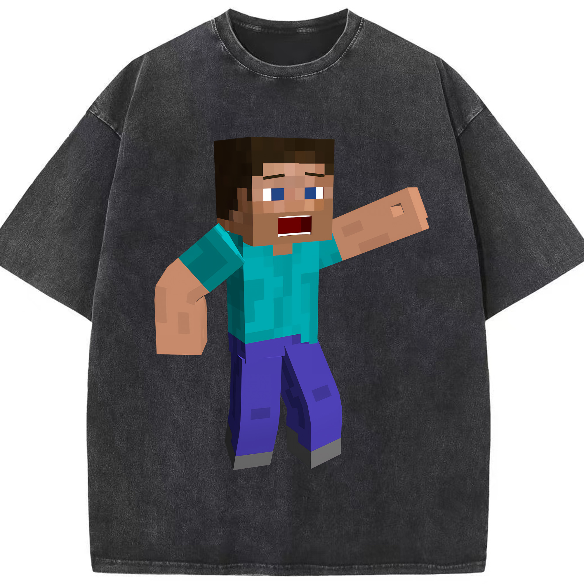 （画像用） マインクラフト ブロックの世界 Minecraft MC Block world 綿100% ヴィンテージ風 半袖Tシャツ（フロントプリント）