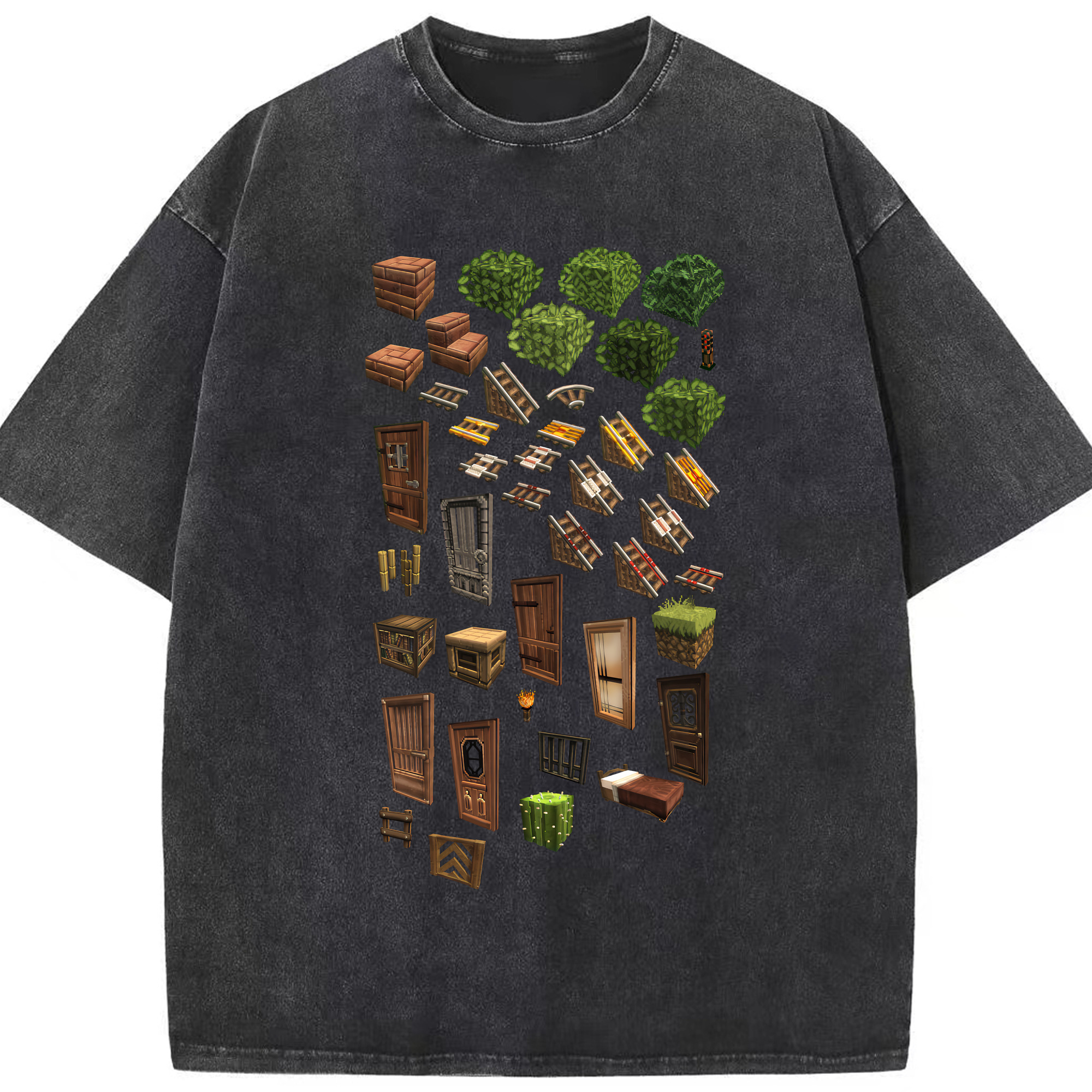 （画像用） マインクラフト ブロックの世界 Minecraft MC Block world 綿100% ヴィンテージ風 半袖Tシャツ（フロントプリント）