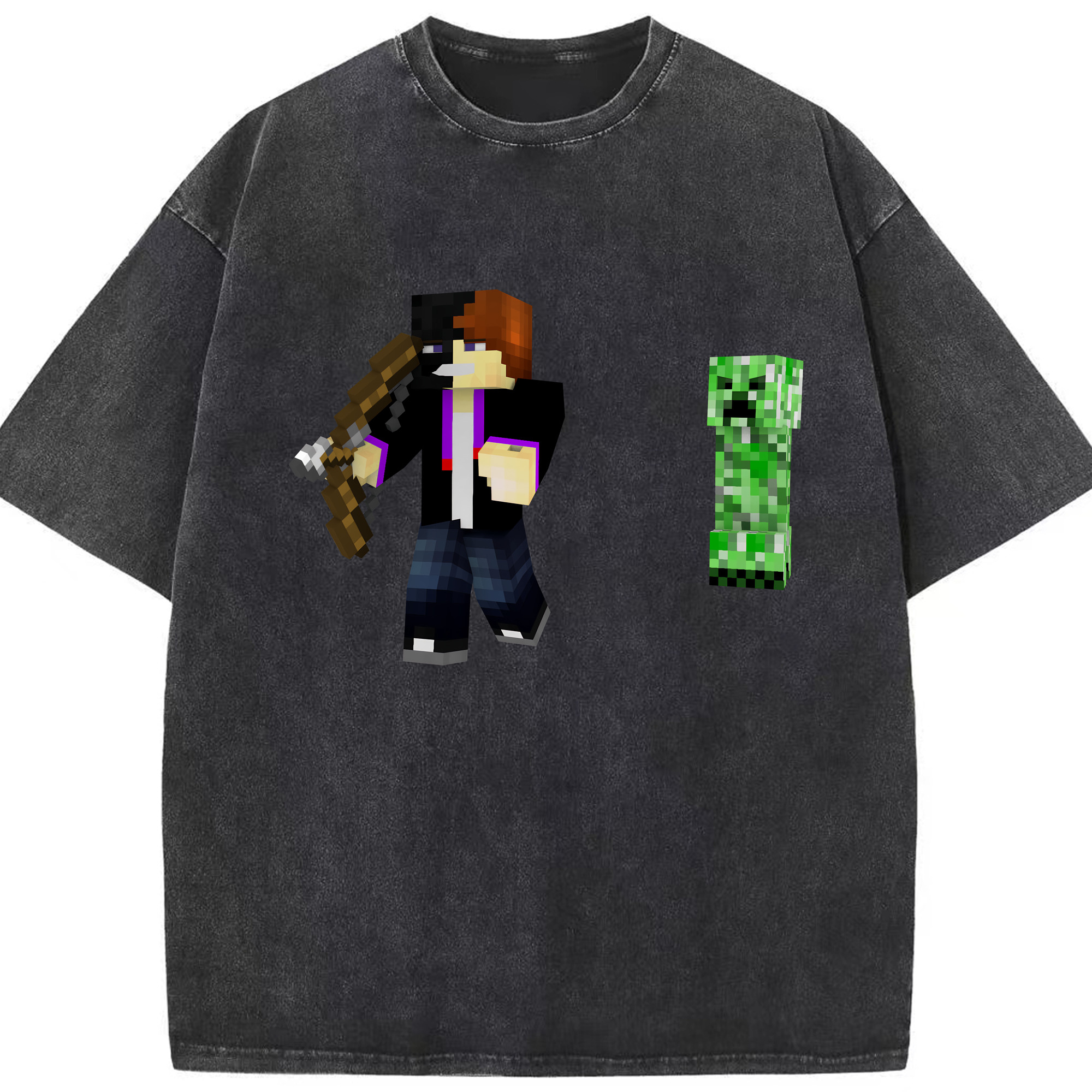 （画像用） マインクラフト ブロックの世界 Minecraft MC Block world 綿100% ヴィンテージ風 半袖Tシャツ（フロントプリント）