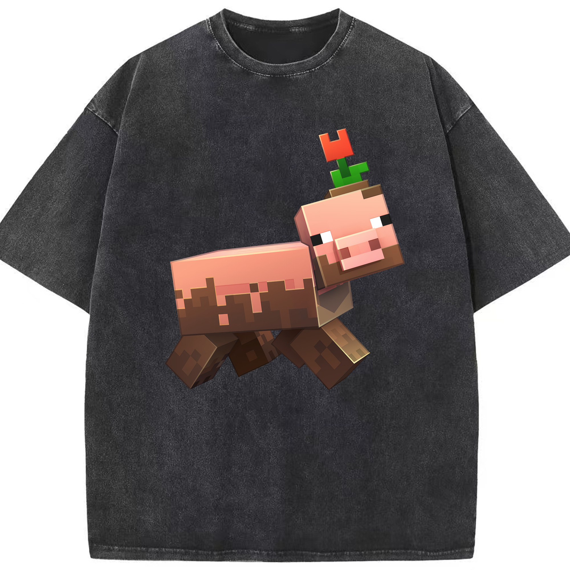 （画像用） マインクラフト ブロックの世界 Minecraft MC Block world 綿100% ヴィンテージ風 半袖Tシャツ（フロントプリント）
