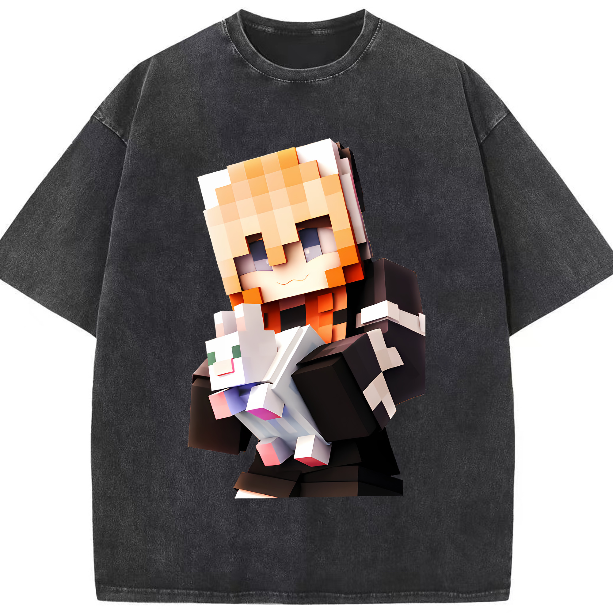 （画像用） マインクラフト ブロックの世界 Minecraft MC Block world 綿100% ヴィンテージ風 半袖Tシャツ（フロントプリント）