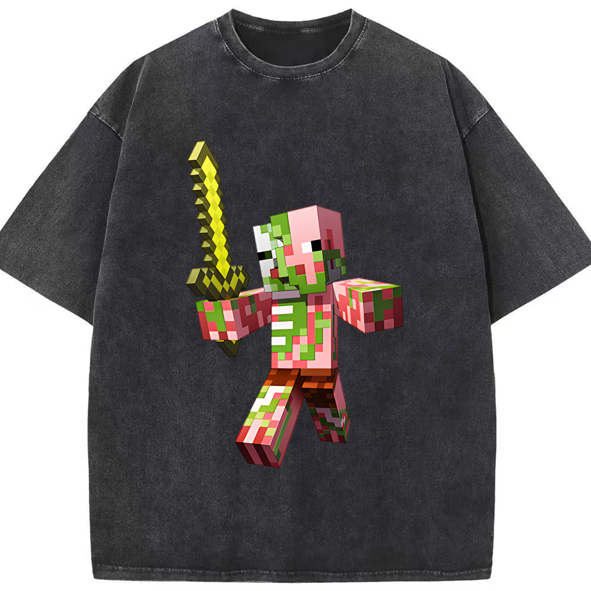 （画像用） マインクラフト ブロックの世界 Minecraft MC Block world 綿100% ヴィンテージ風 半袖Tシャツ（フロントプリント）