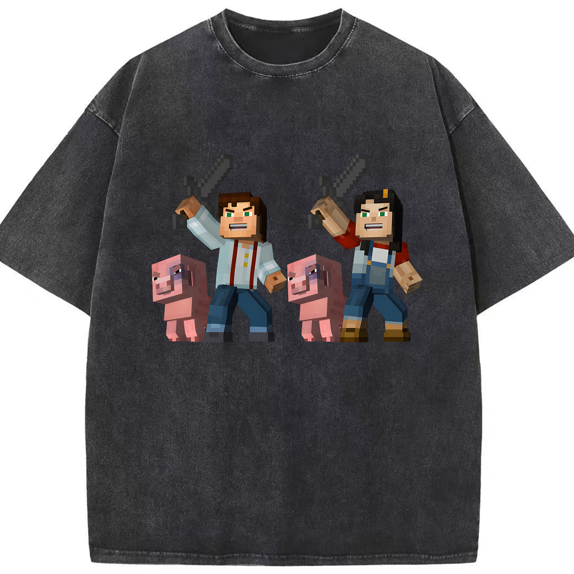 （画像用） マインクラフト ブロックの世界 Minecraft MC Block world 綿100% ヴィンテージ風 半袖Tシャツ（フロントプリント）