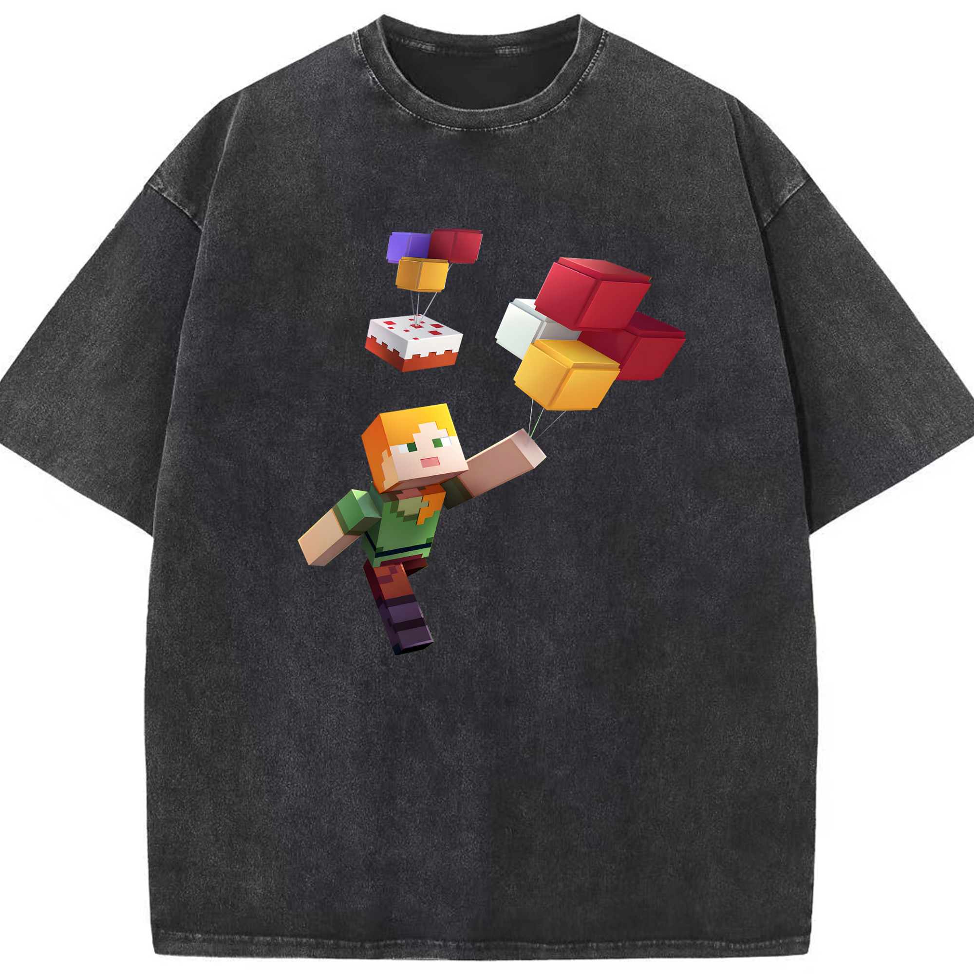 （画像用） マインクラフト ブロックの世界 Minecraft MC Block world 綿100% ヴィンテージ風 半袖Tシャツ（フロントプリント）