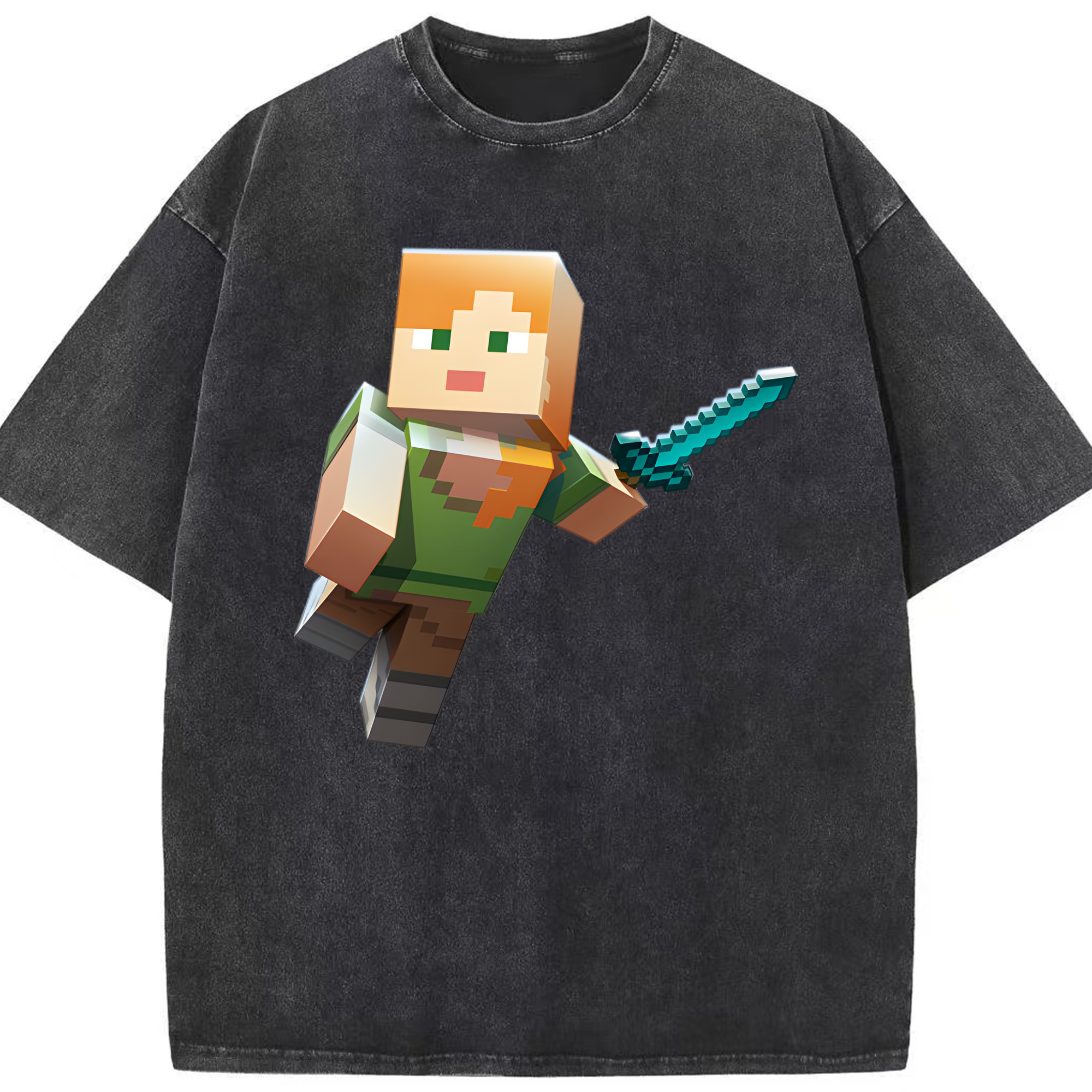 （画像用） マインクラフト ブロックの世界 Minecraft MC Block world 綿100% ヴィンテージ風 半袖Tシャツ（フロントプリント）