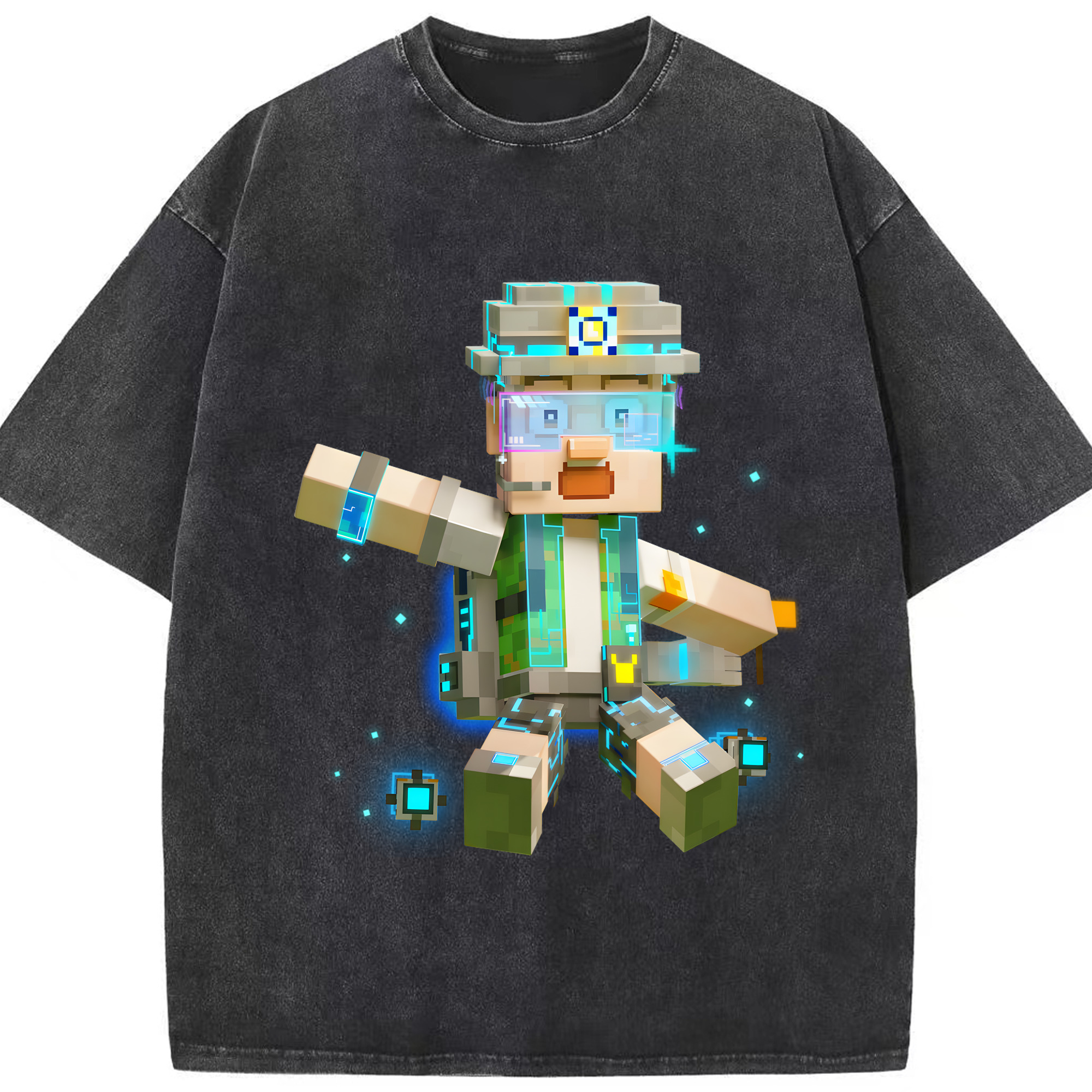 （画像用） マインクラフト ブロックの世界 Minecraft MC Block world 綿100% ヴィンテージ風 半袖Tシャツ（フロントプリント）