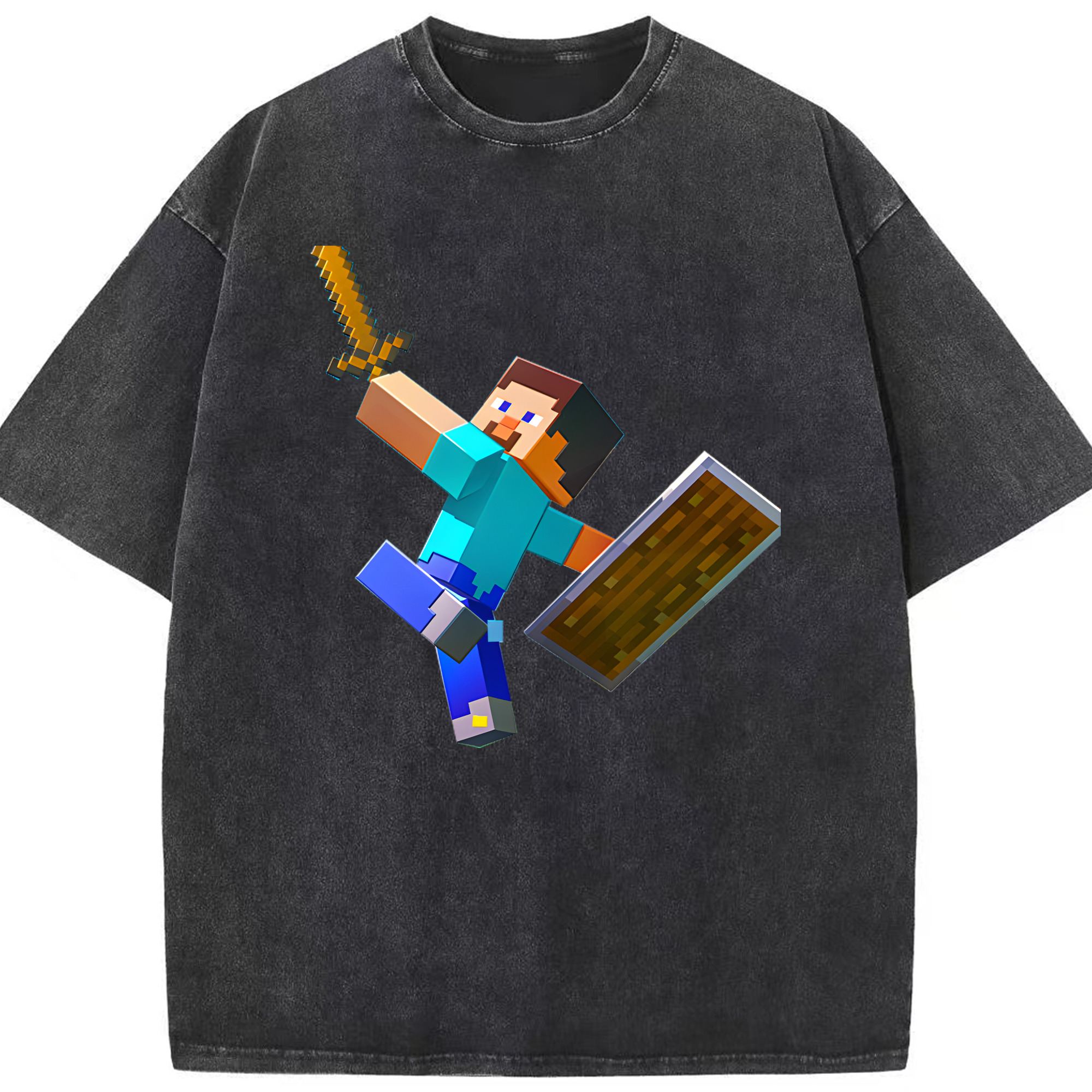 （画像用） マインクラフト ブロックの世界 Minecraft MC Block world 綿100% ヴィンテージ風 半袖Tシャツ（フロントプリント）