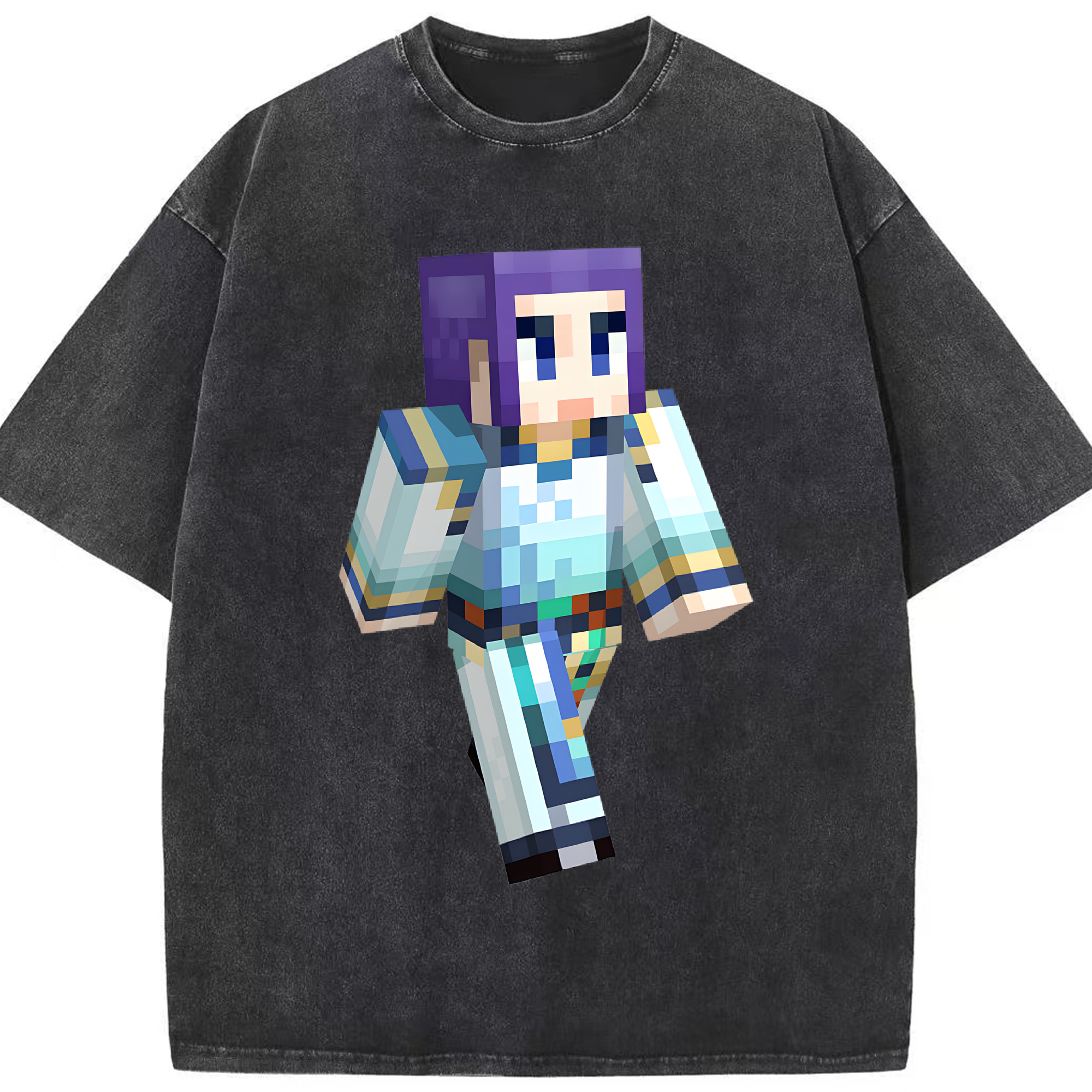 （画像用） マインクラフト ブロックの世界 Minecraft MC Block world 綿100% ヴィンテージ風 半袖Tシャツ（フロントプリント）