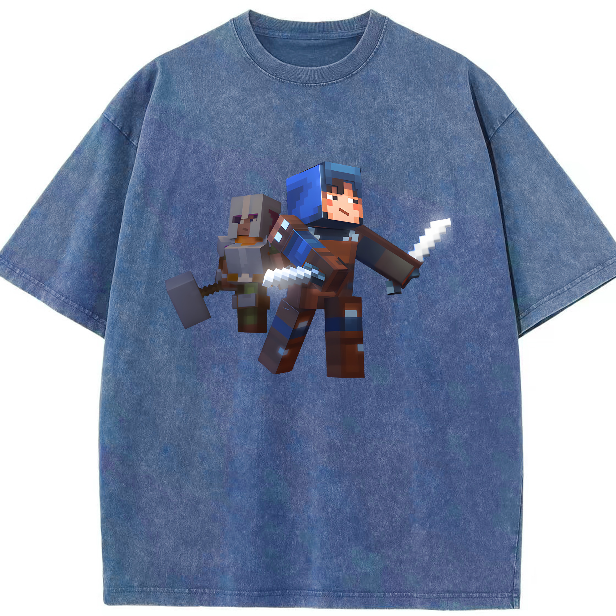 （画像用） マインクラフト ブロックの世界 Minecraft MC Block world 綿100% ヴィンテージ風 半袖Tシャツ（フロントプリント）