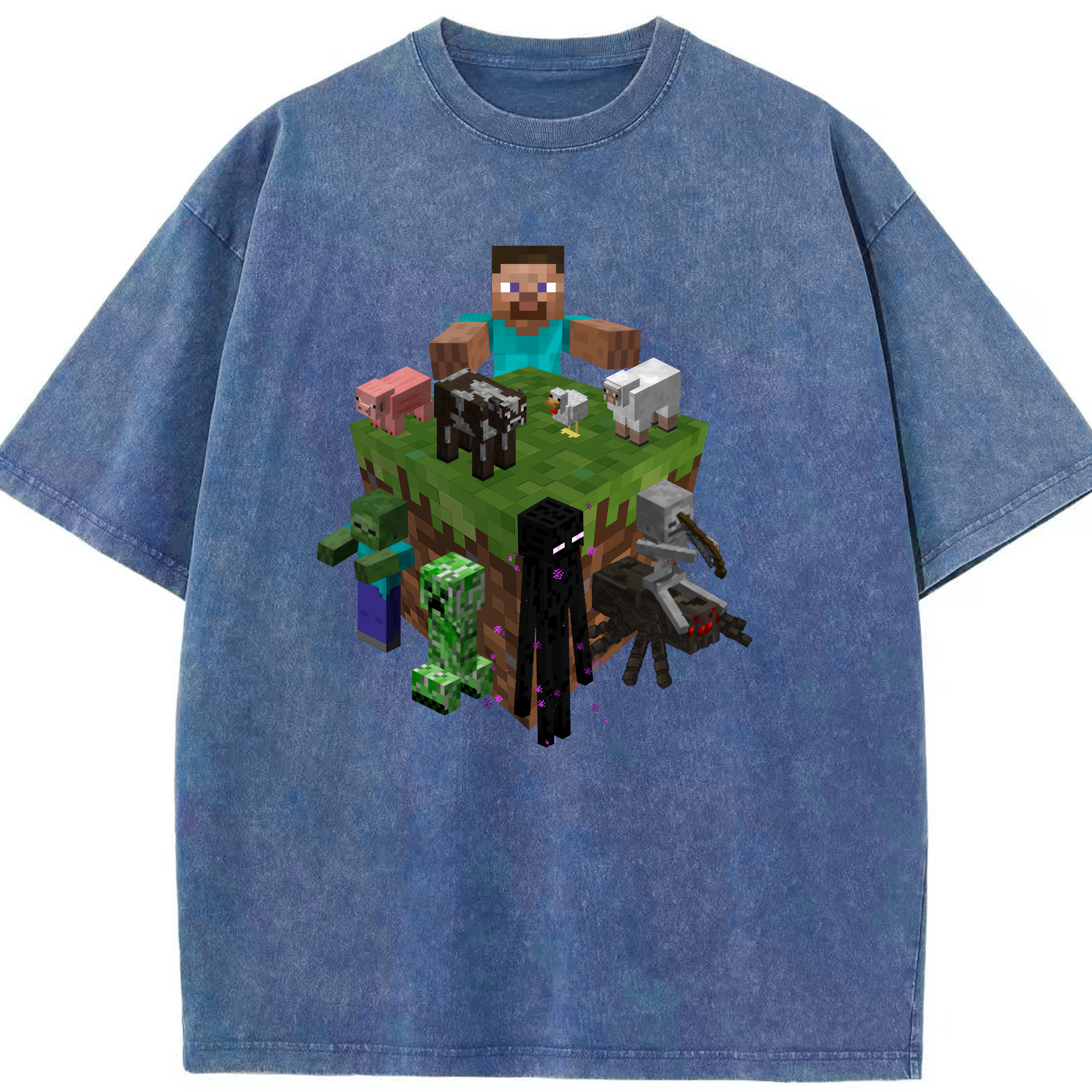 （画像用） マインクラフト ブロックの世界 Minecraft MC Block world 綿100% ヴィンテージ風 半袖Tシャツ（フロントプリント）
