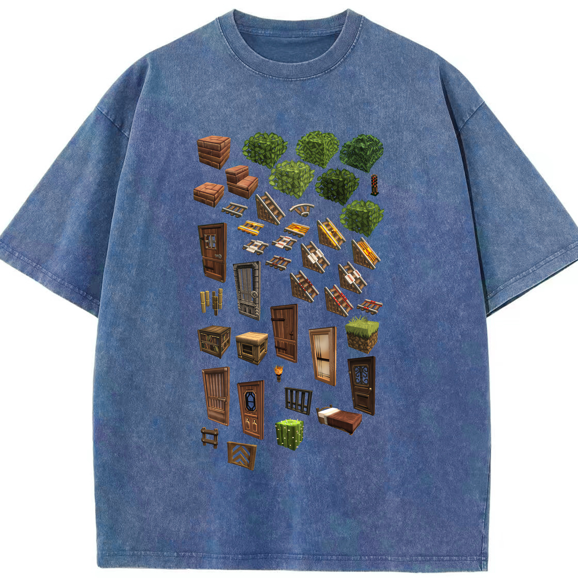 （画像用） マインクラフト ブロックの世界 Minecraft MC Block world 綿100% ヴィンテージ風 半袖Tシャツ（フロントプリント）
