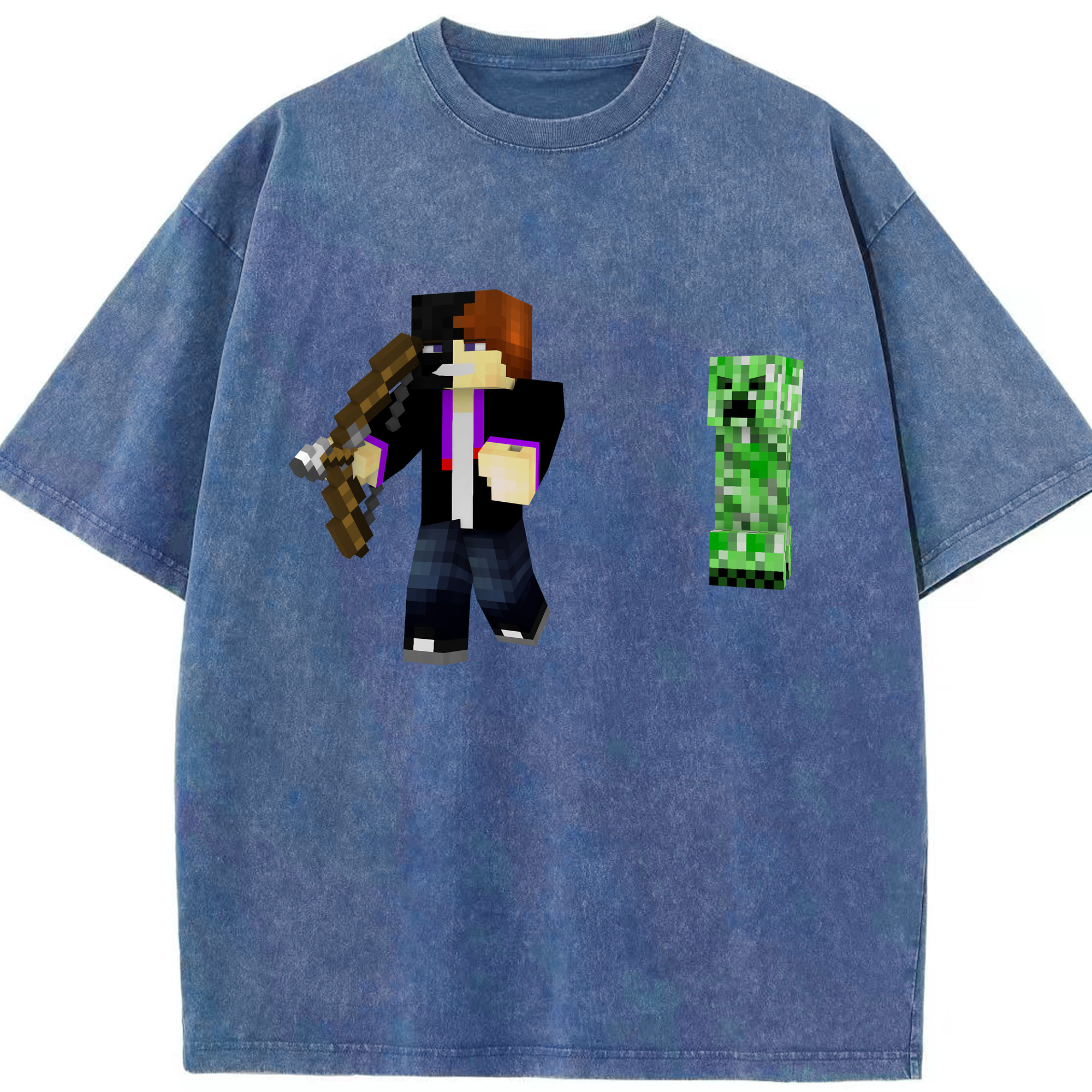 （画像用） マインクラフト ブロックの世界 Minecraft MC Block world 綿100% ヴィンテージ風 半袖Tシャツ（フロントプリント）