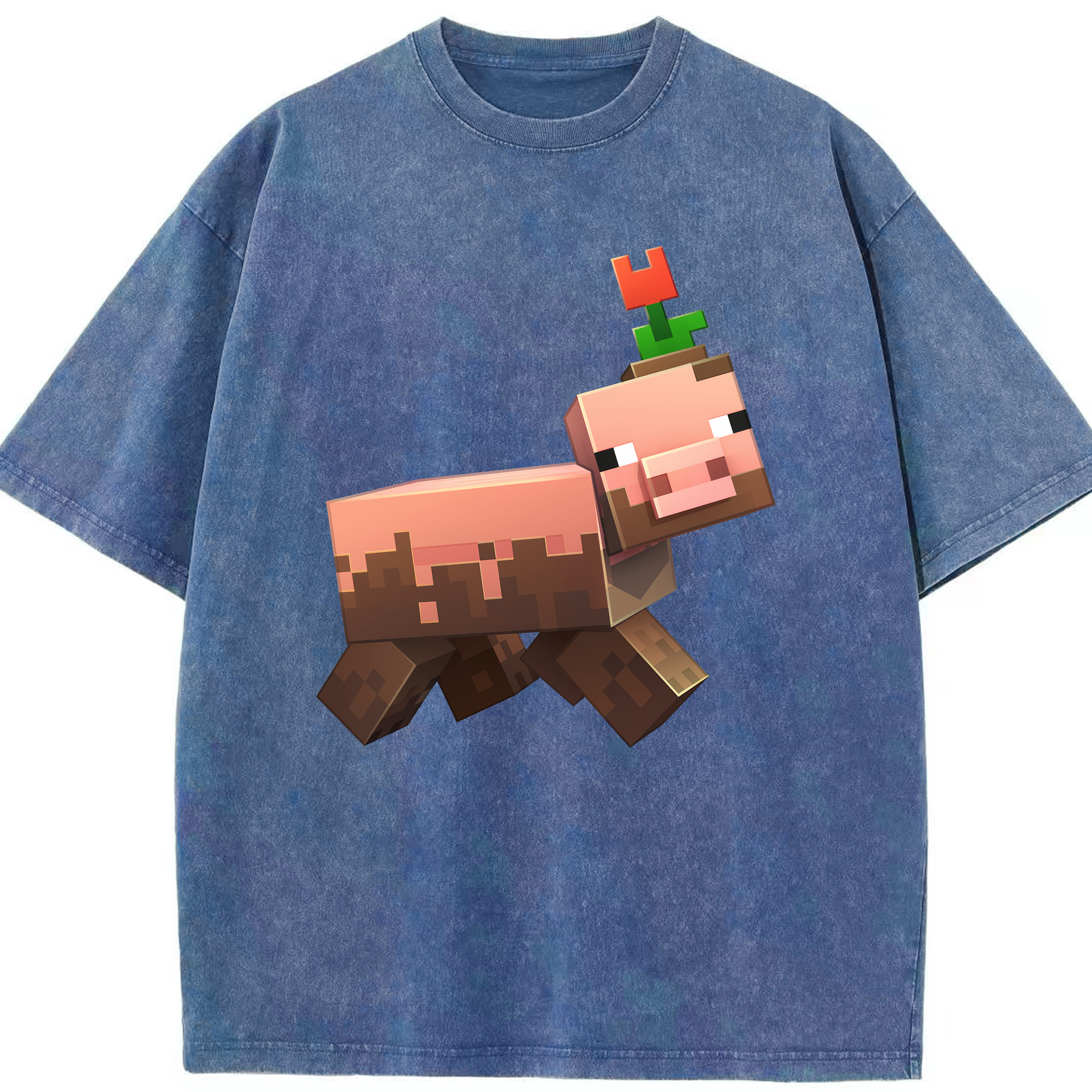 （画像用） マインクラフト ブロックの世界 Minecraft MC Block world 綿100% ヴィンテージ風 半袖Tシャツ（フロントプリント）
