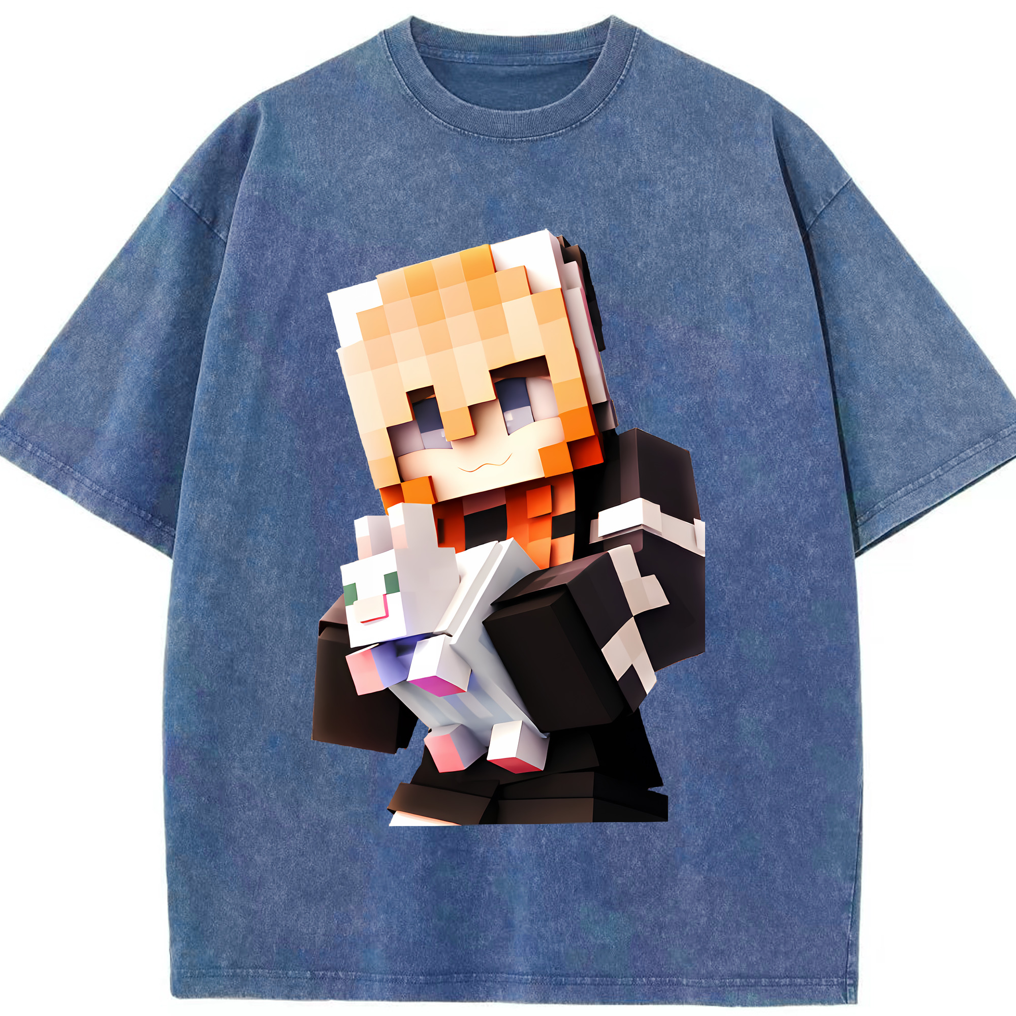 （画像用） マインクラフト ブロックの世界 Minecraft MC Block world 綿100% ヴィンテージ風 半袖Tシャツ（フロントプリント）