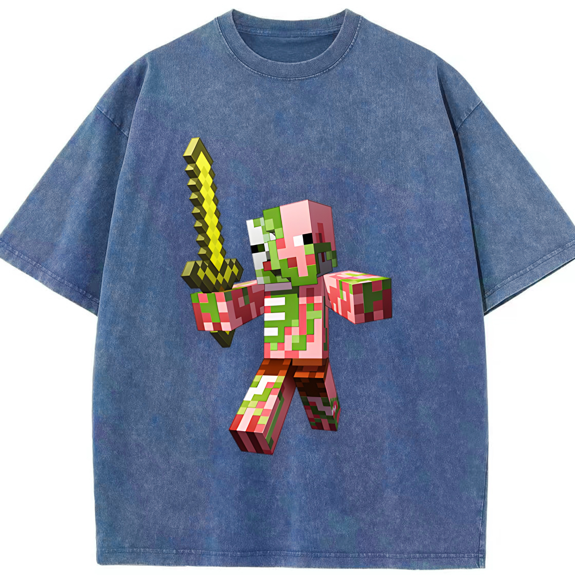 （画像用） マインクラフト ブロックの世界 Minecraft MC Block world 綿100% ヴィンテージ風 半袖Tシャツ（フロントプリント）
