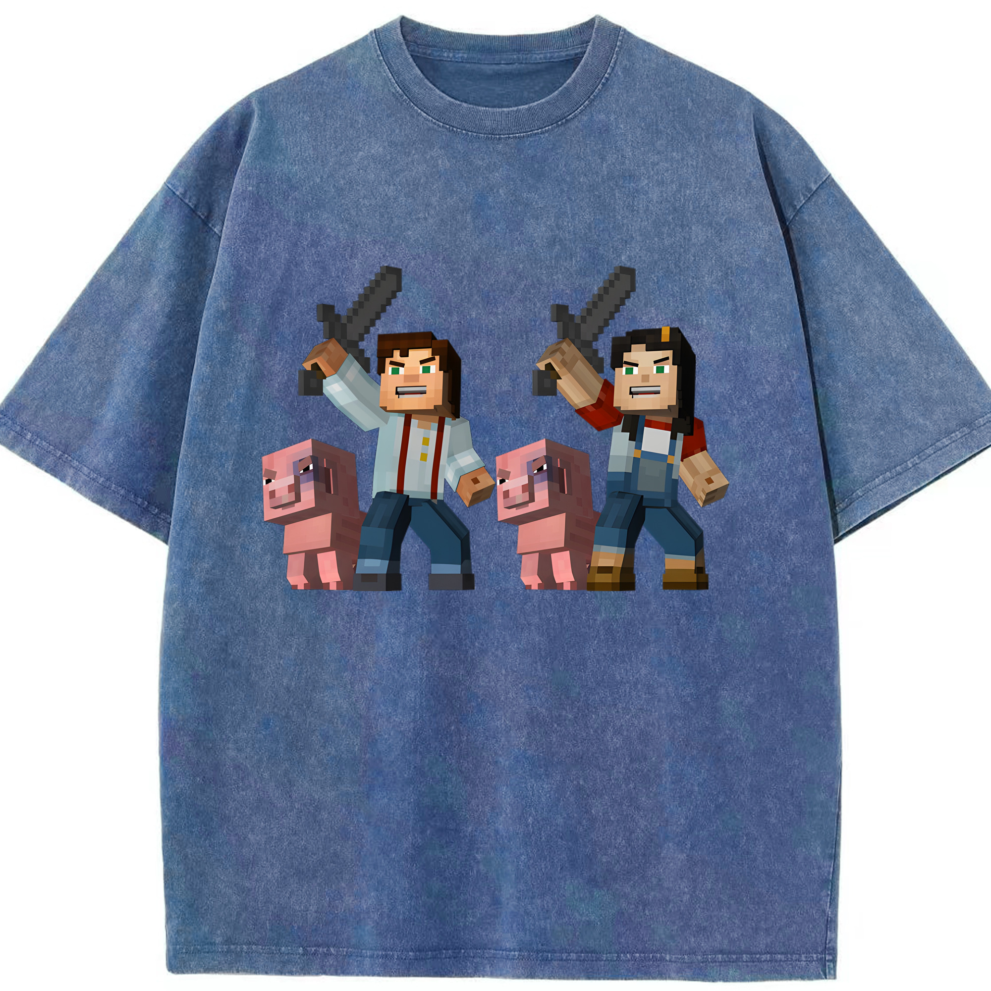 （画像用） マインクラフト ブロックの世界 Minecraft MC Block world 綿100% ヴィンテージ風 半袖Tシャツ（フロントプリント）