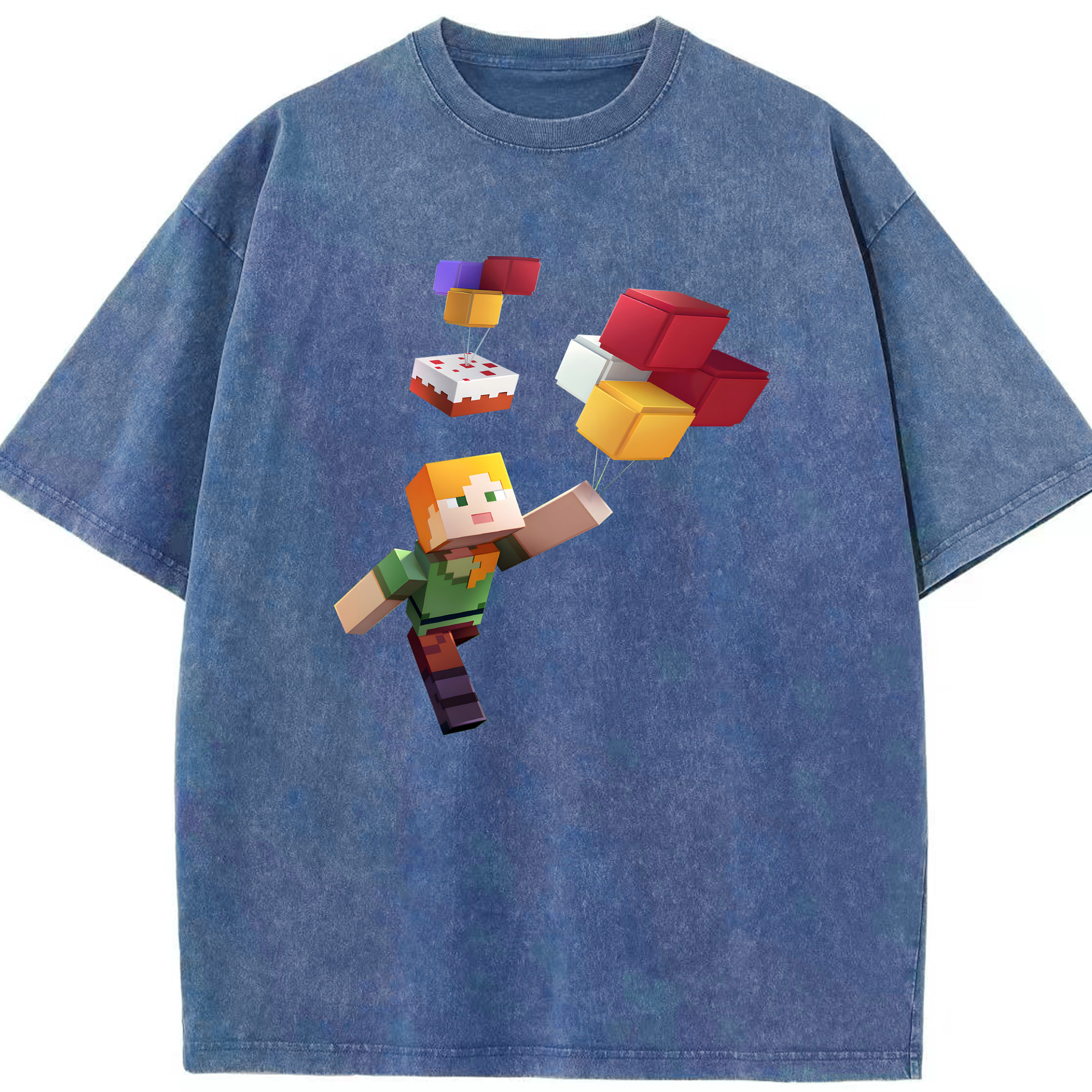 （画像用） マインクラフト ブロックの世界 Minecraft MC Block world 綿100% ヴィンテージ風 半袖Tシャツ（フロントプリント）