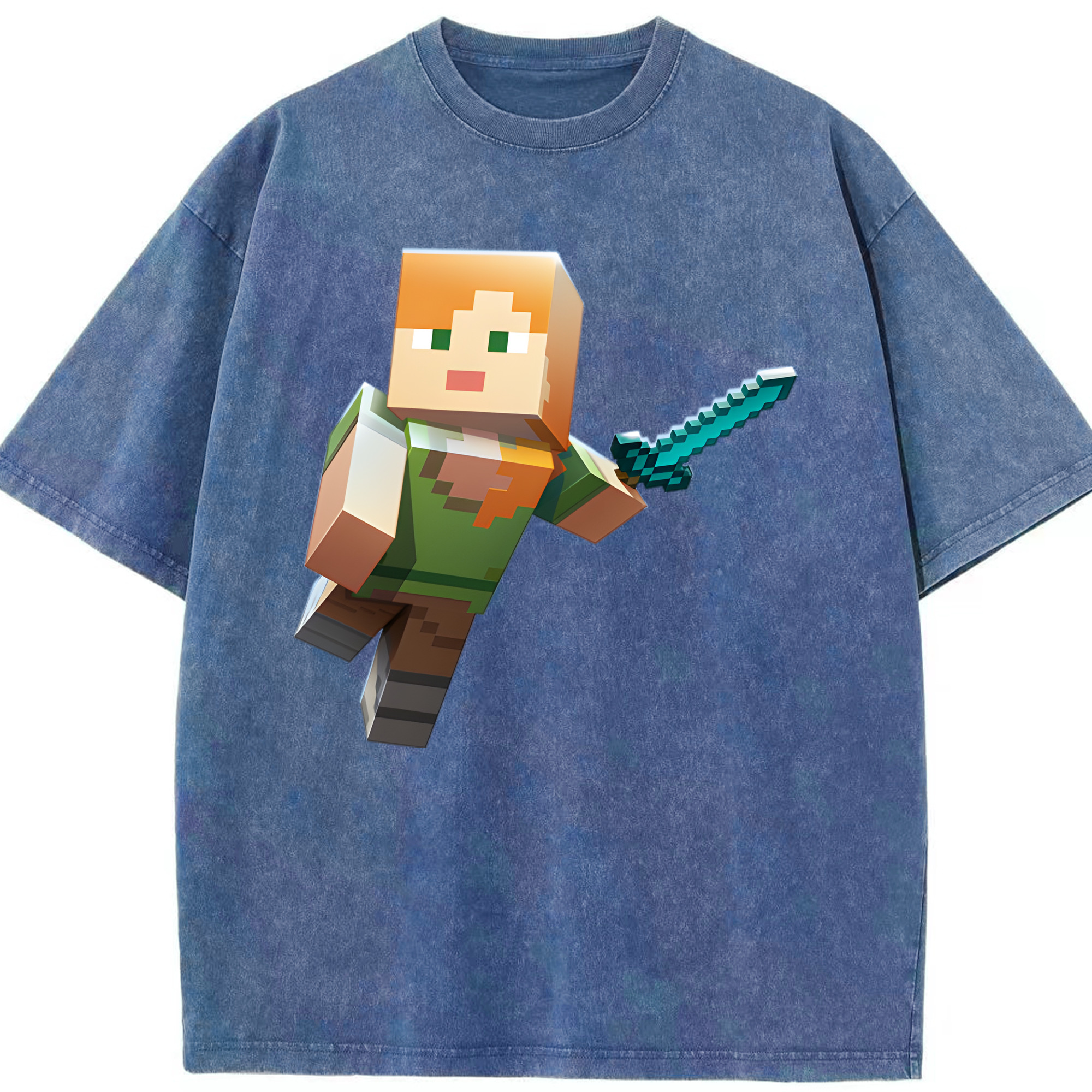 （画像用） マインクラフト ブロックの世界 Minecraft MC Block world 綿100% ヴィンテージ風 半袖Tシャツ（フロントプリント）