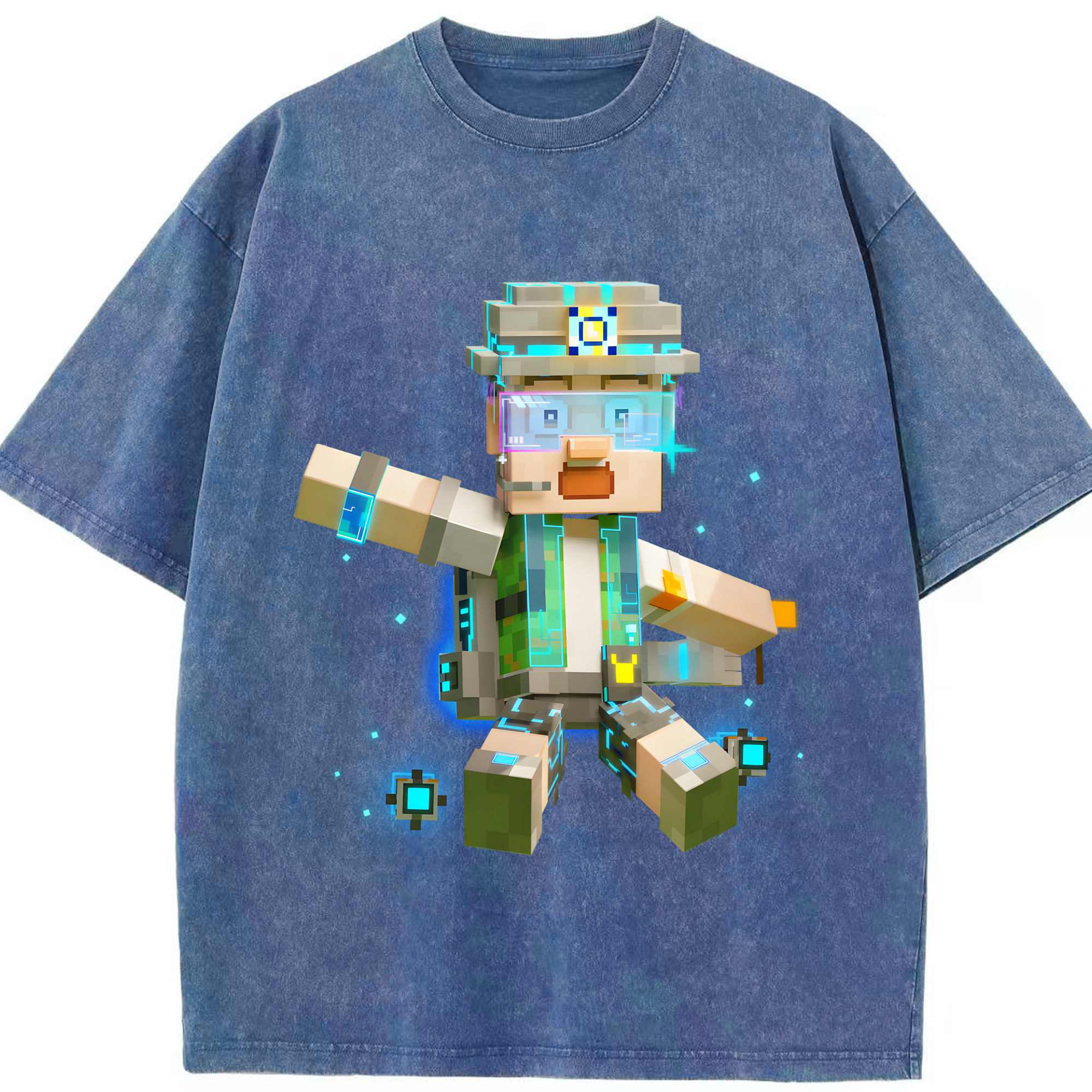（画像用） マインクラフト ブロックの世界 Minecraft MC Block world 綿100% ヴィンテージ風 半袖Tシャツ（フロントプリント）