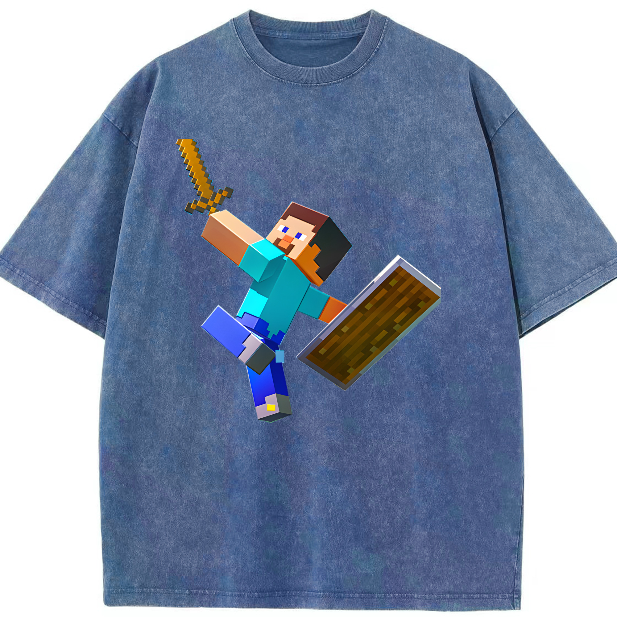 （画像用） マインクラフト ブロックの世界 Minecraft MC Block world 綿100% ヴィンテージ風 半袖Tシャツ（フロントプリント）