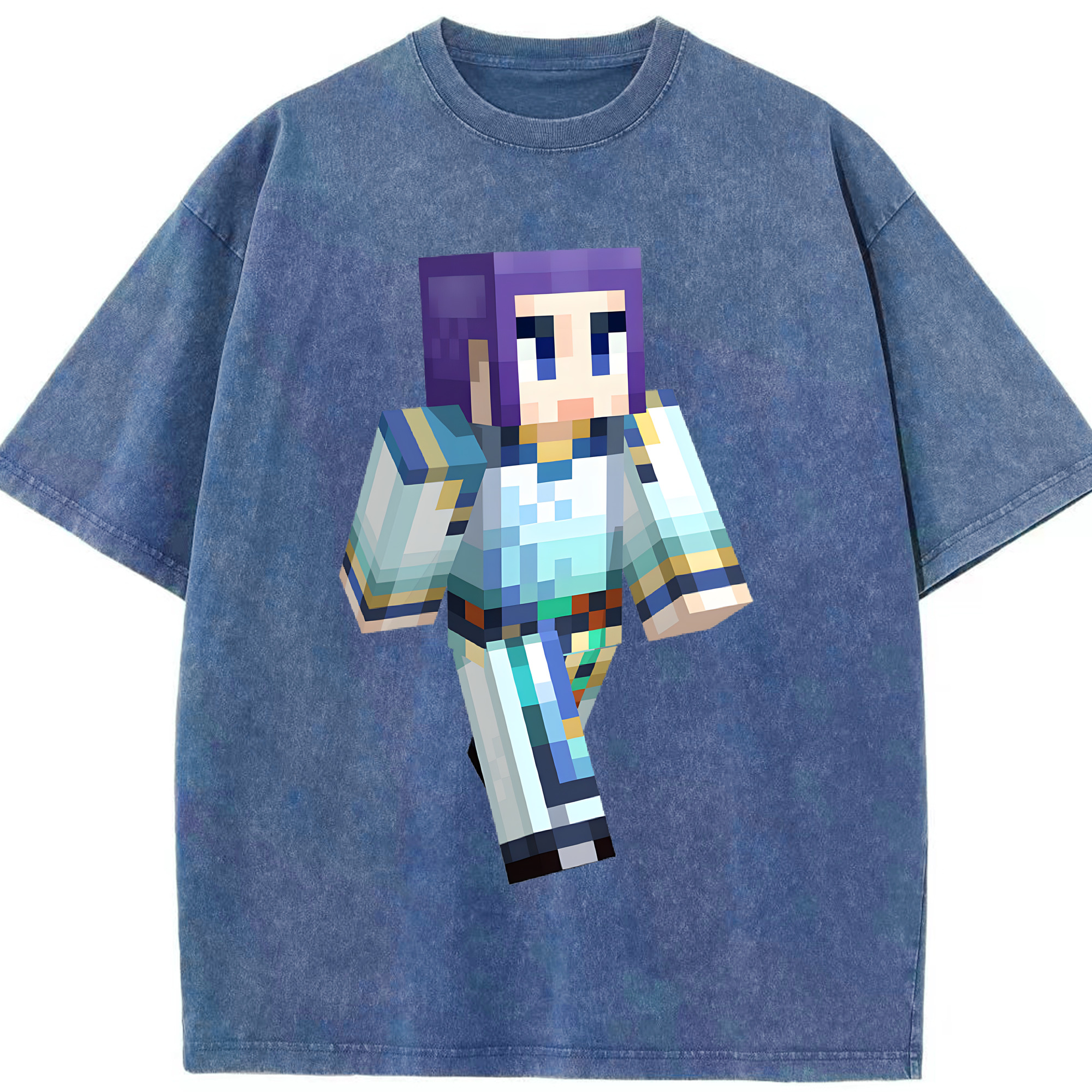 （画像用） マインクラフト ブロックの世界 Minecraft MC Block world 綿100% ヴィンテージ風 半袖Tシャツ（フロントプリント）