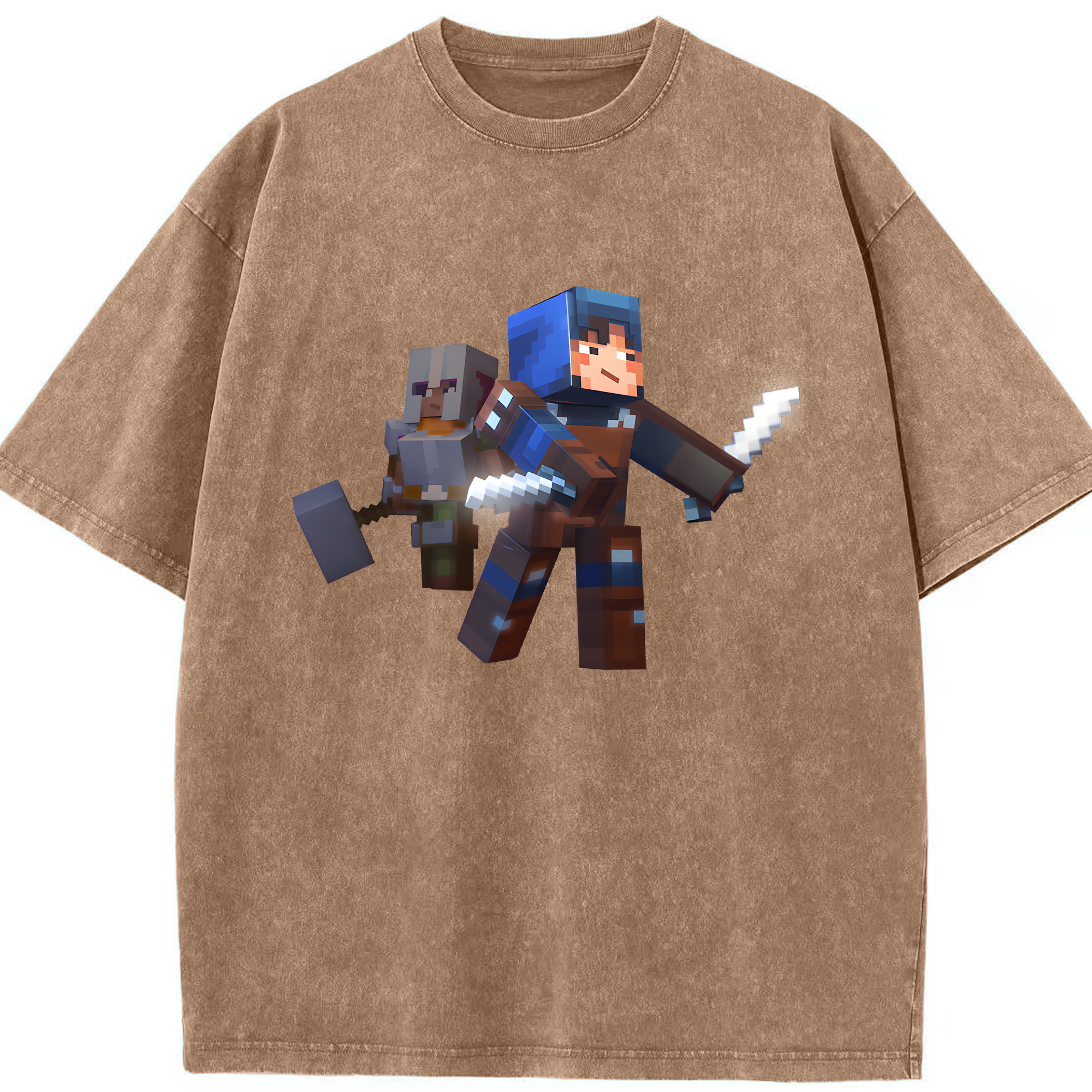 （画像用） マインクラフト ブロックの世界 Minecraft MC Block world 綿100% ヴィンテージ風 半袖Tシャツ（フロントプリント）