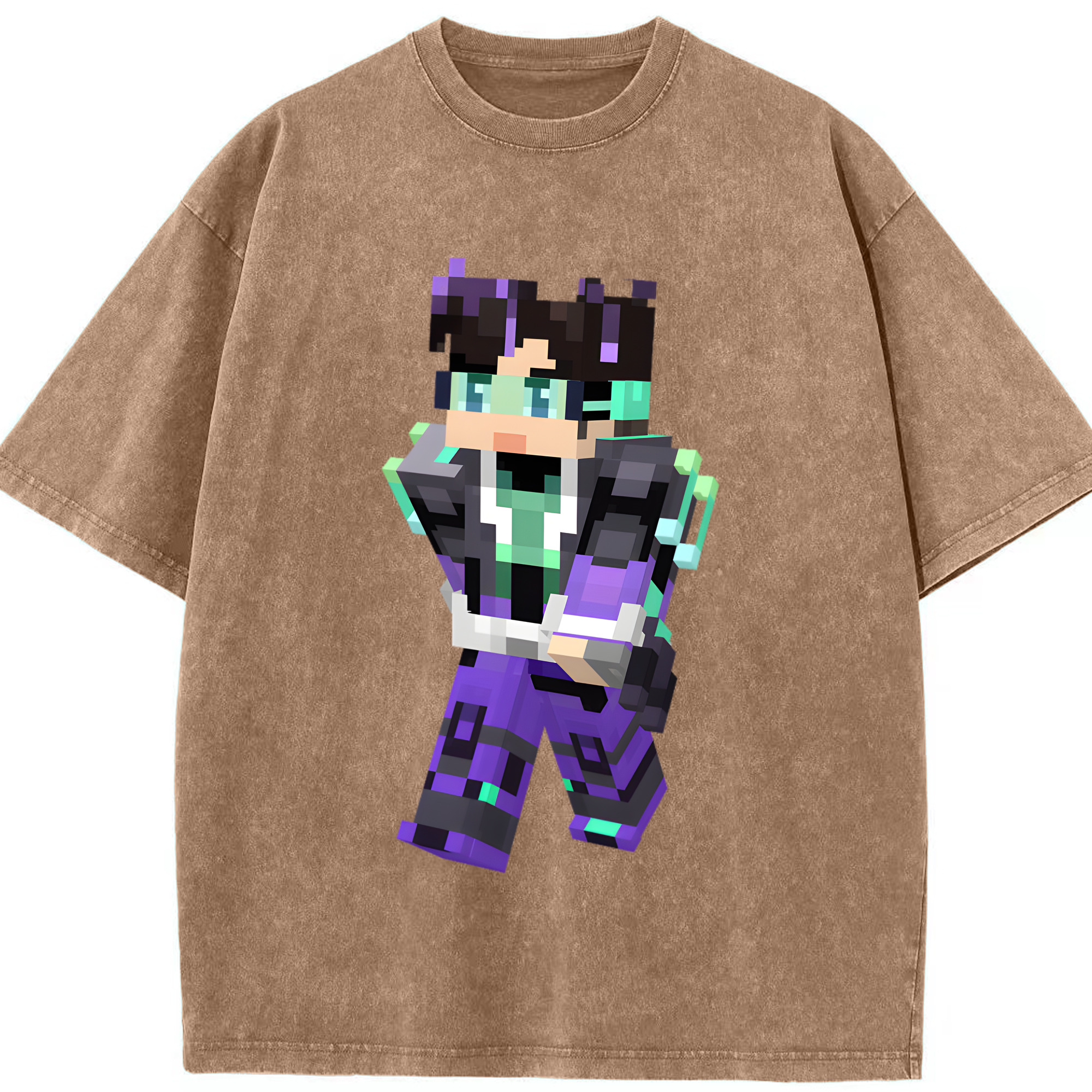 （画像用） マインクラフト ブロックの世界 Minecraft MC Block world 綿100% ヴィンテージ風 半袖Tシャツ（フロントプリント）
