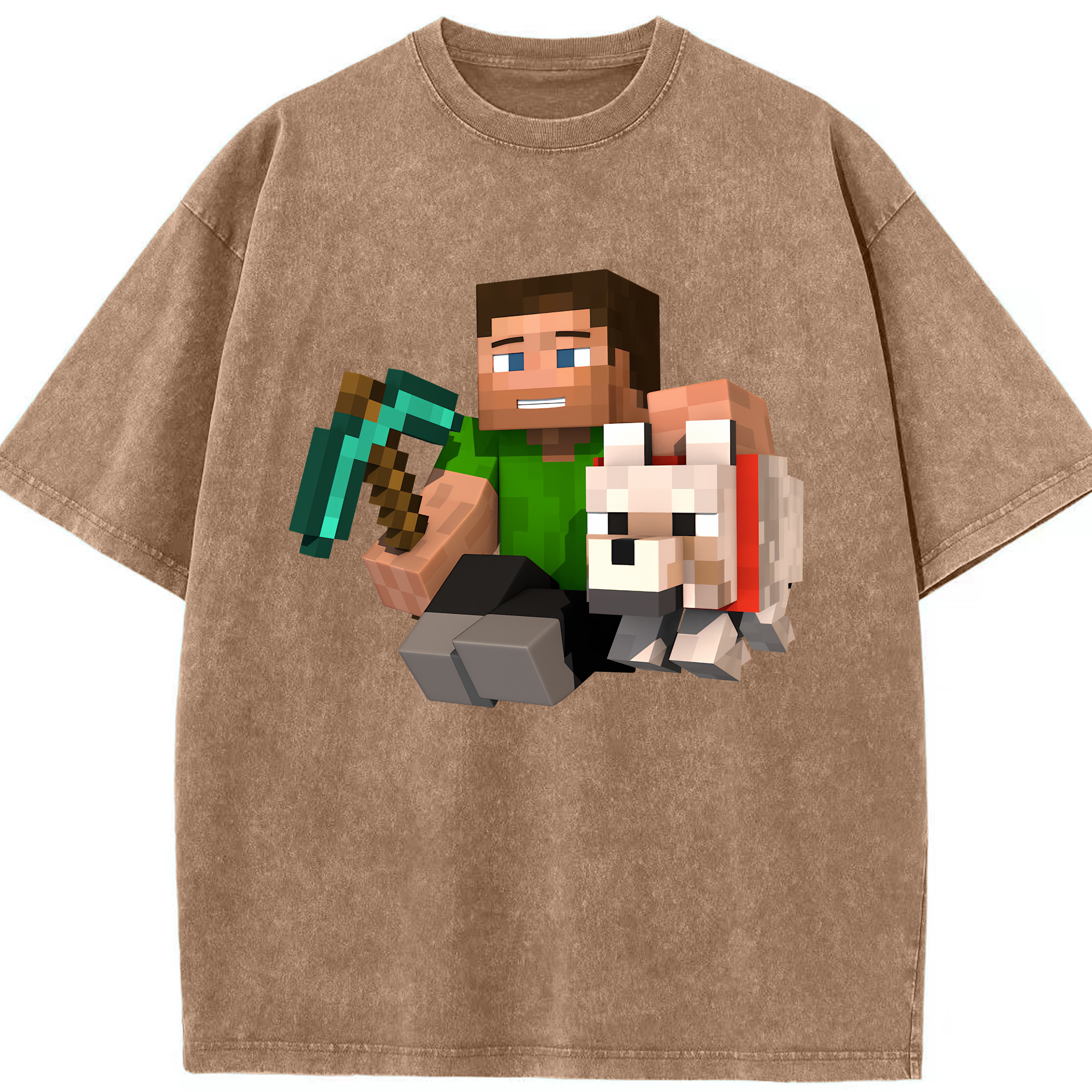 （画像用） マインクラフト ブロックの世界 Minecraft MC Block world 綿100% ヴィンテージ風 半袖Tシャツ（フロントプリント）
