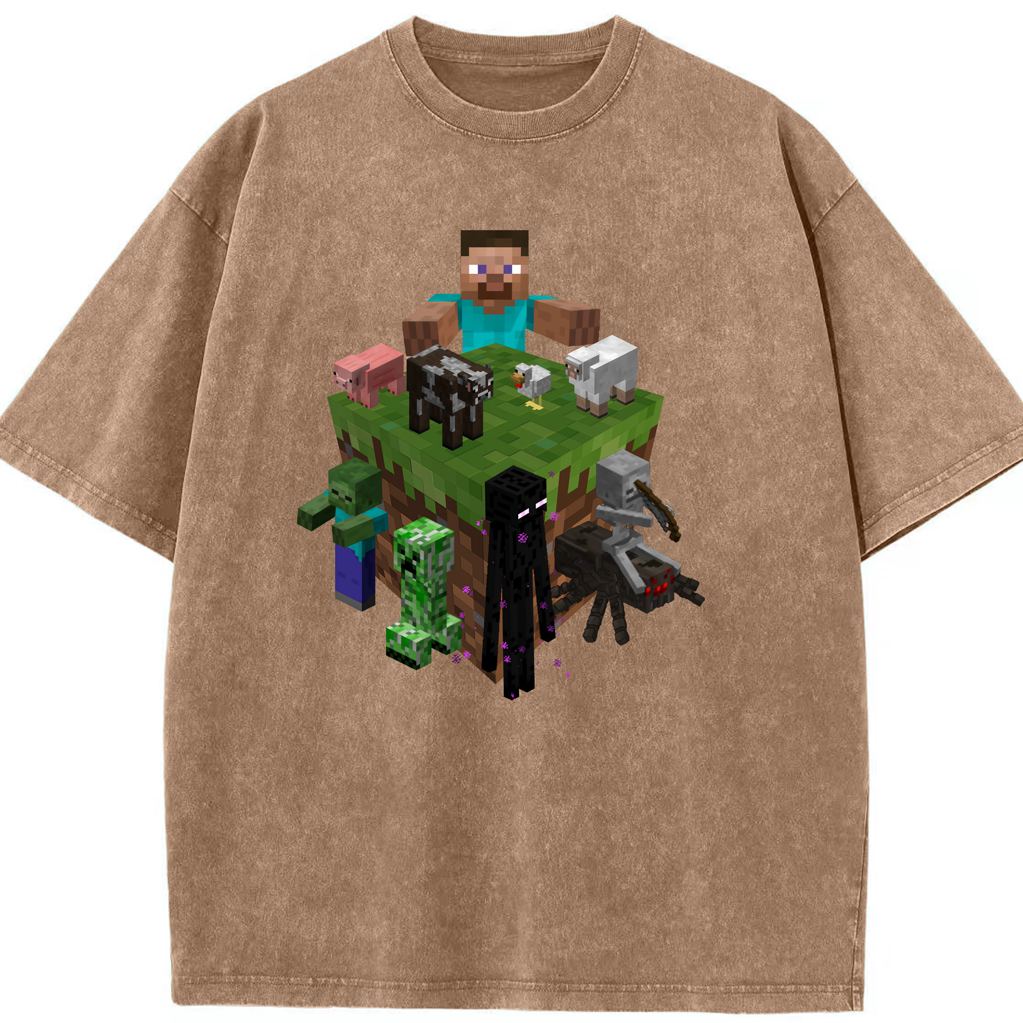 （画像用） マインクラフト ブロックの世界 Minecraft MC Block world 綿100% ヴィンテージ風 半袖Tシャツ（フロントプリント）