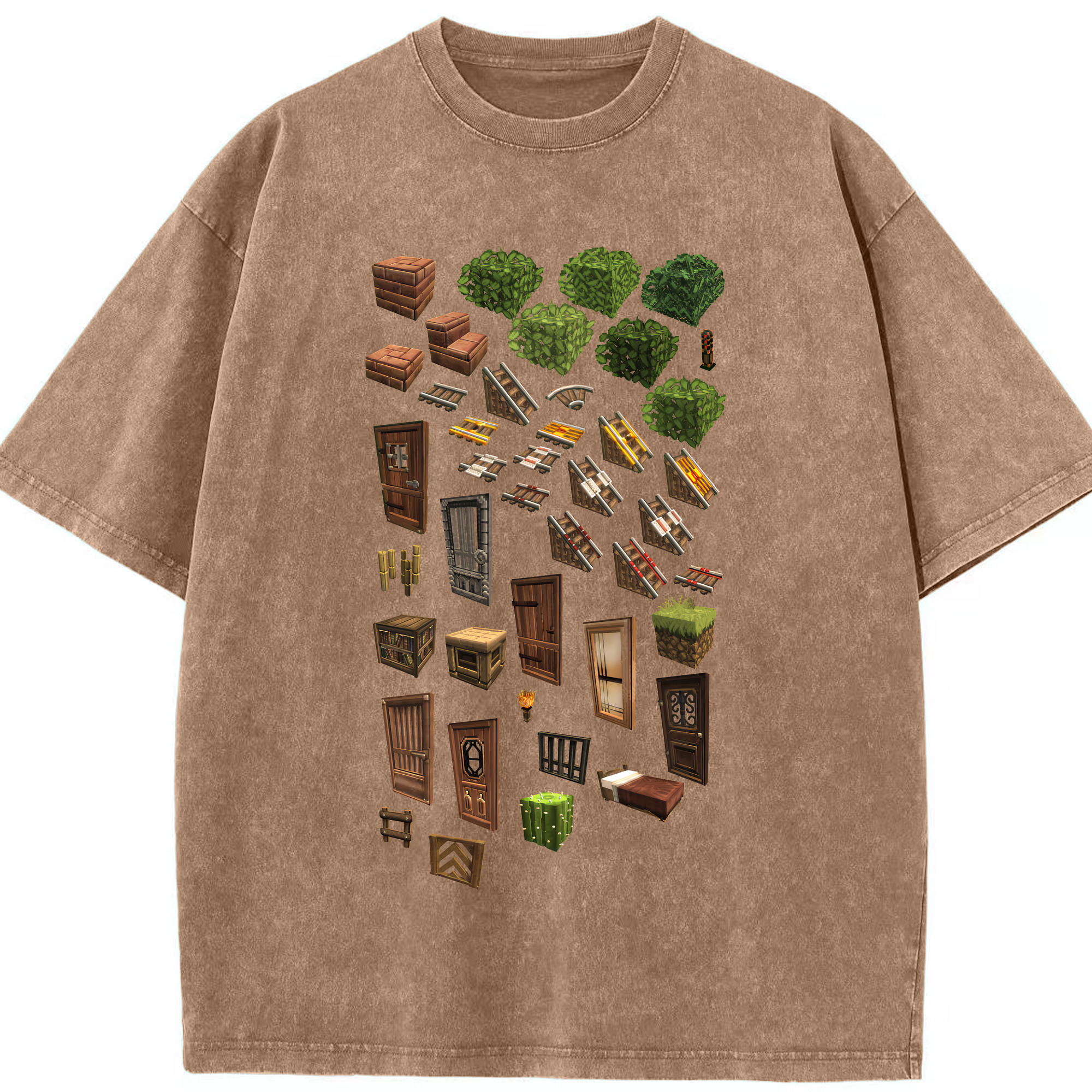 （画像用） マインクラフト ブロックの世界 Minecraft MC Block world 綿100% ヴィンテージ風 半袖Tシャツ（フロントプリント）