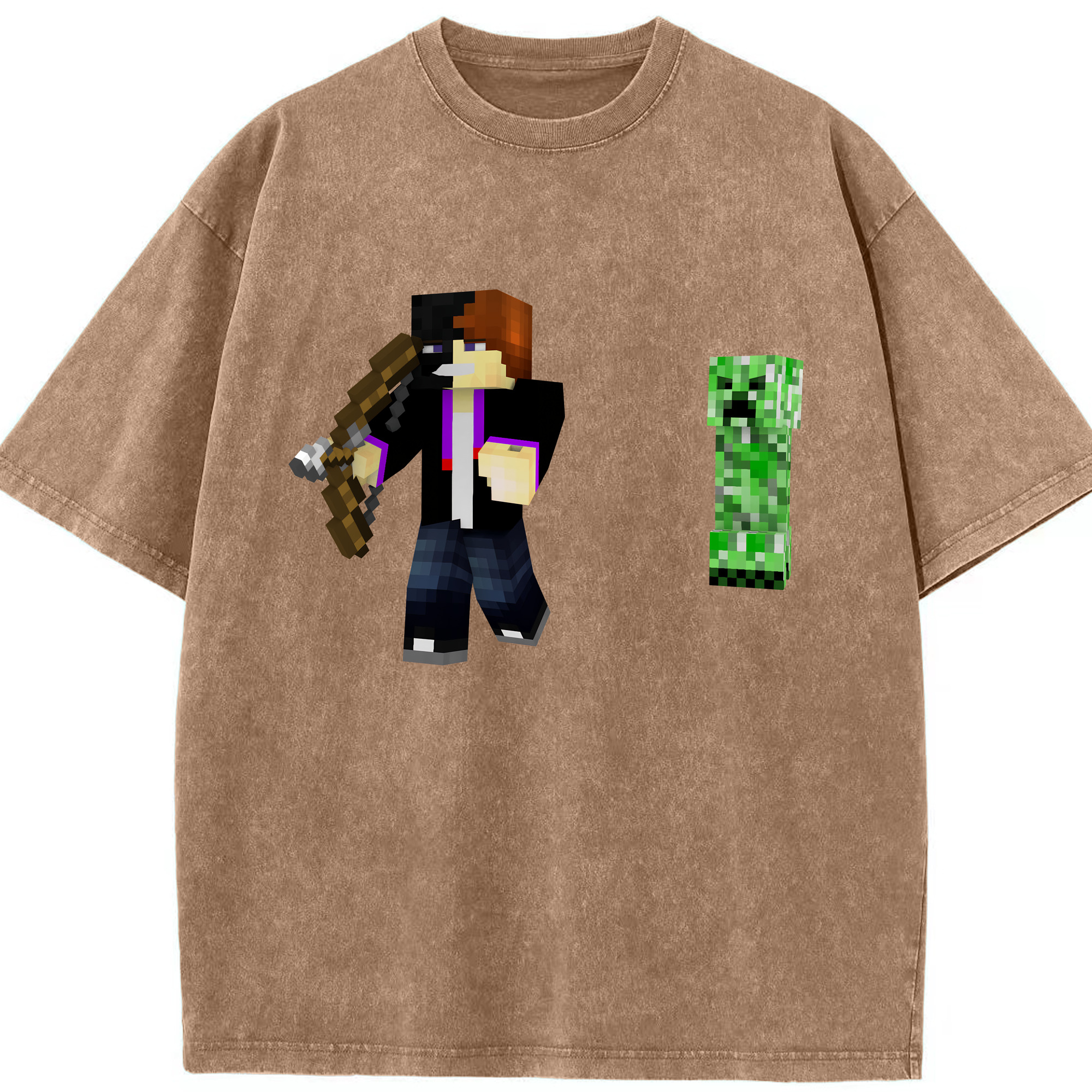 （画像用） マインクラフト ブロックの世界 Minecraft MC Block world 綿100% ヴィンテージ風 半袖Tシャツ（フロントプリント）
