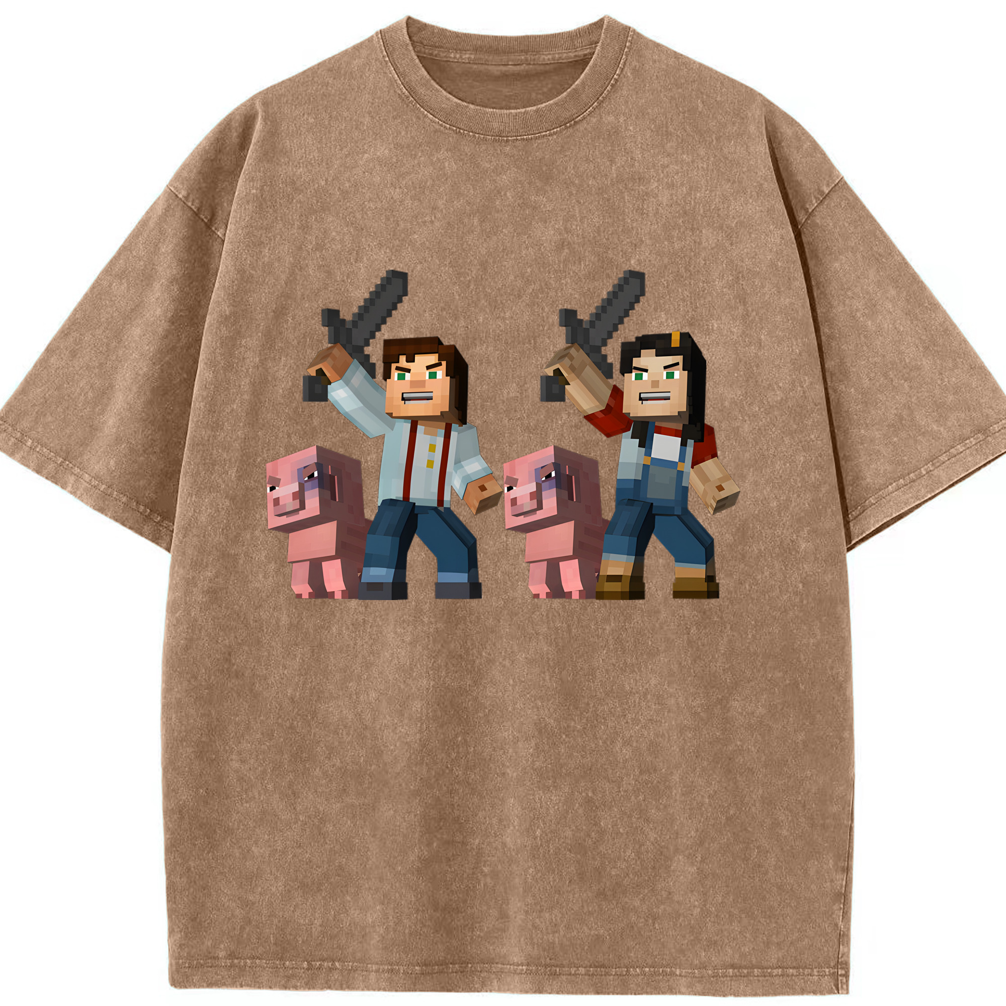 （画像用） マインクラフト ブロックの世界 Minecraft MC Block world 綿100% ヴィンテージ風 半袖Tシャツ（フロントプリント）