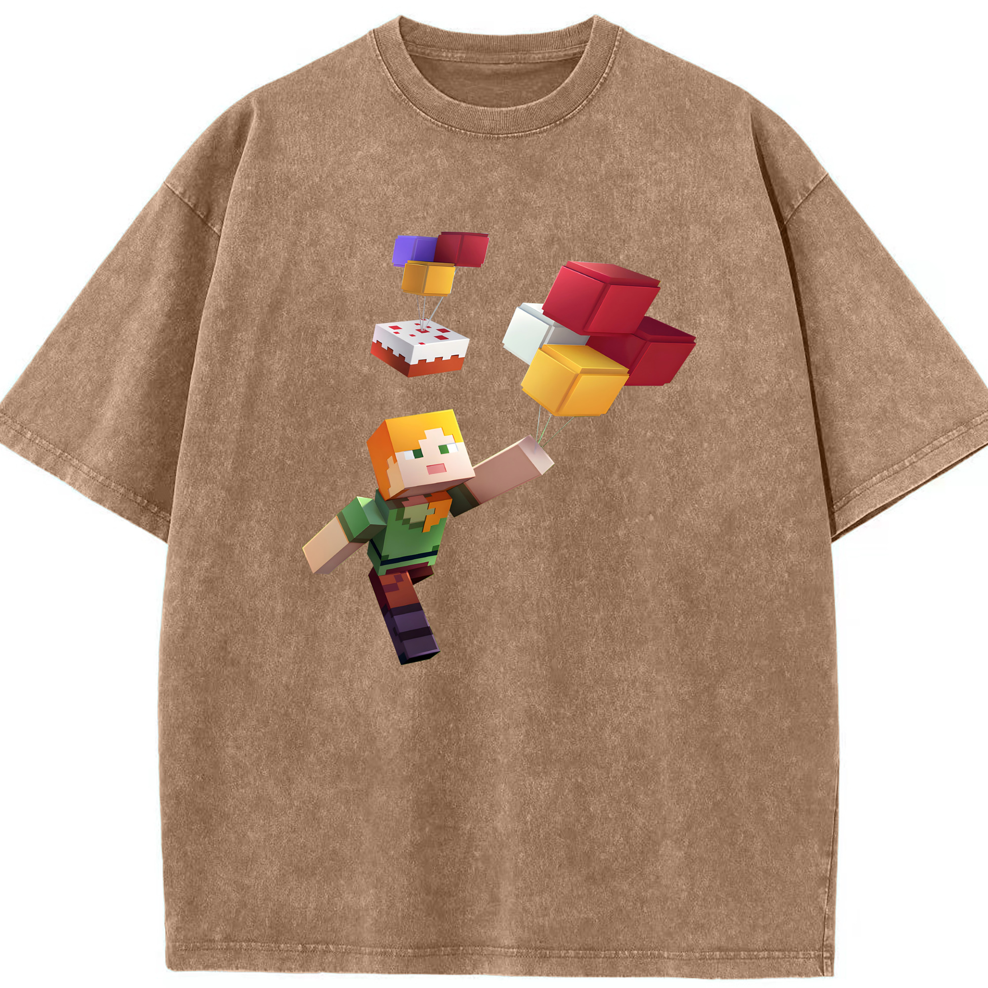 （画像用） マインクラフト ブロックの世界 Minecraft MC Block world 綿100% ヴィンテージ風 半袖Tシャツ（フロントプリント）