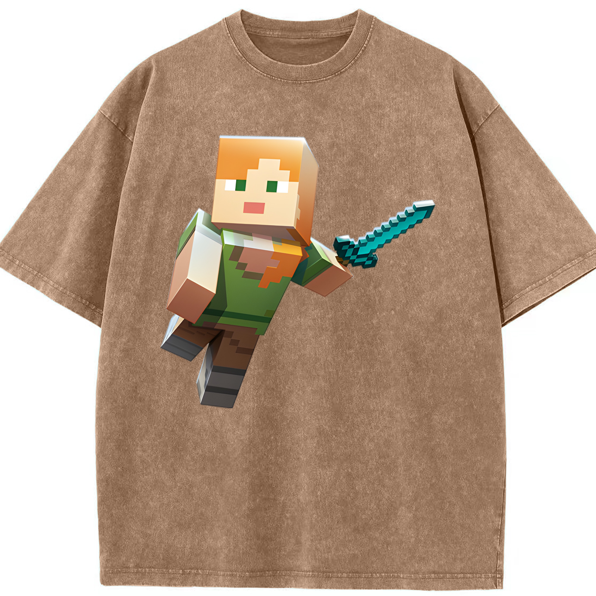 （画像用） マインクラフト ブロックの世界 Minecraft MC Block world 綿100% ヴィンテージ風 半袖Tシャツ（フロントプリント）